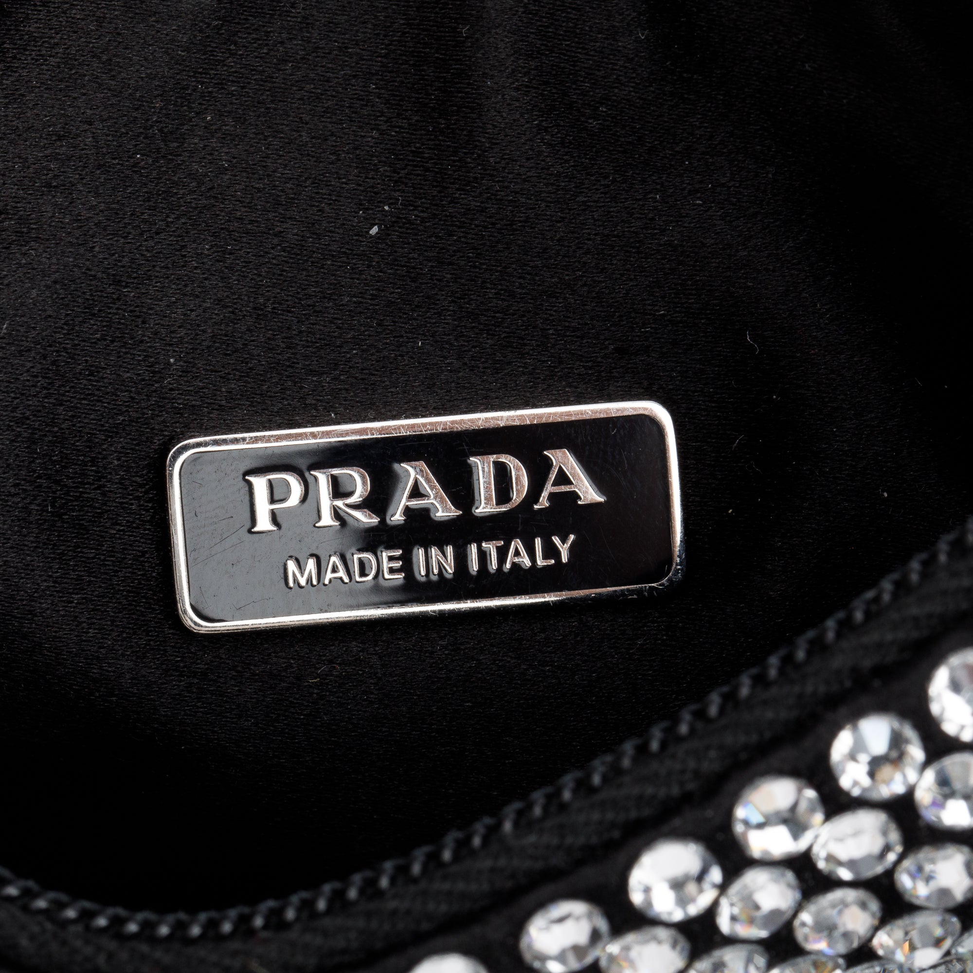 Prada Black Satin Crystal Re-Edition 2000 Mini Bag w/ Box