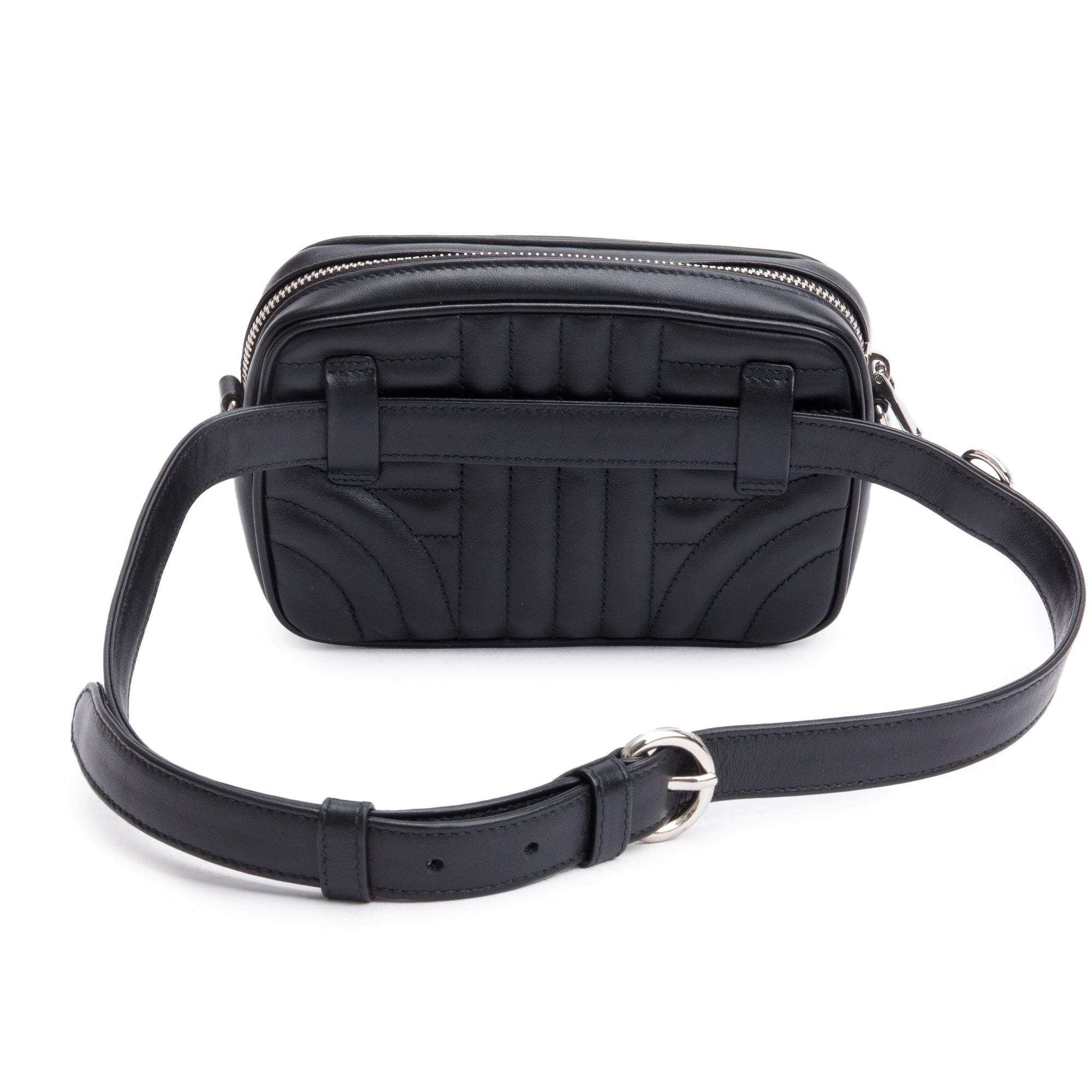 Prada Black Soft Calf Impuntu Logo Diagramme Camera Belt Bag w/ Authenticity Card