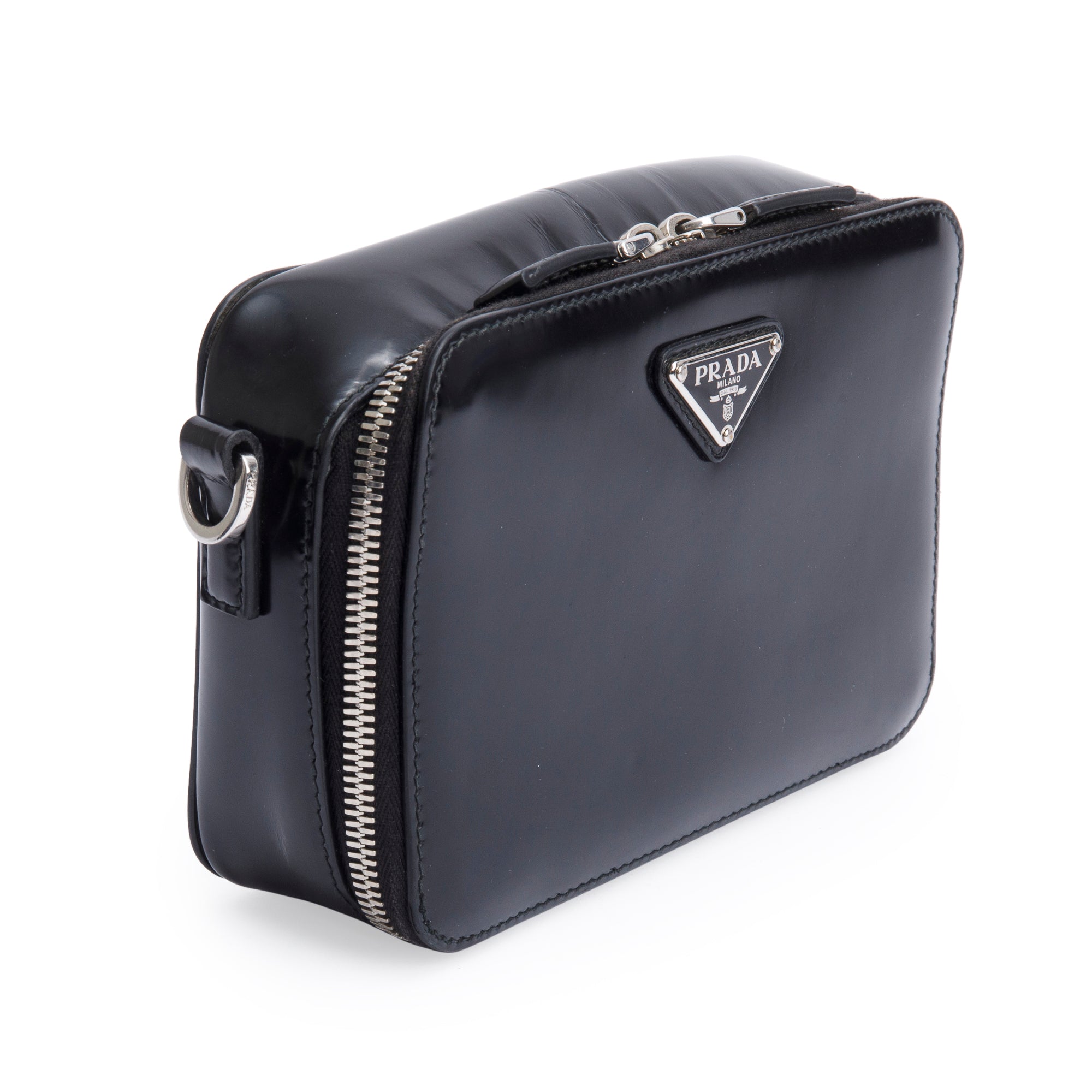 Prada Black Spazzolato Leather Small Brique Crossbody Bag