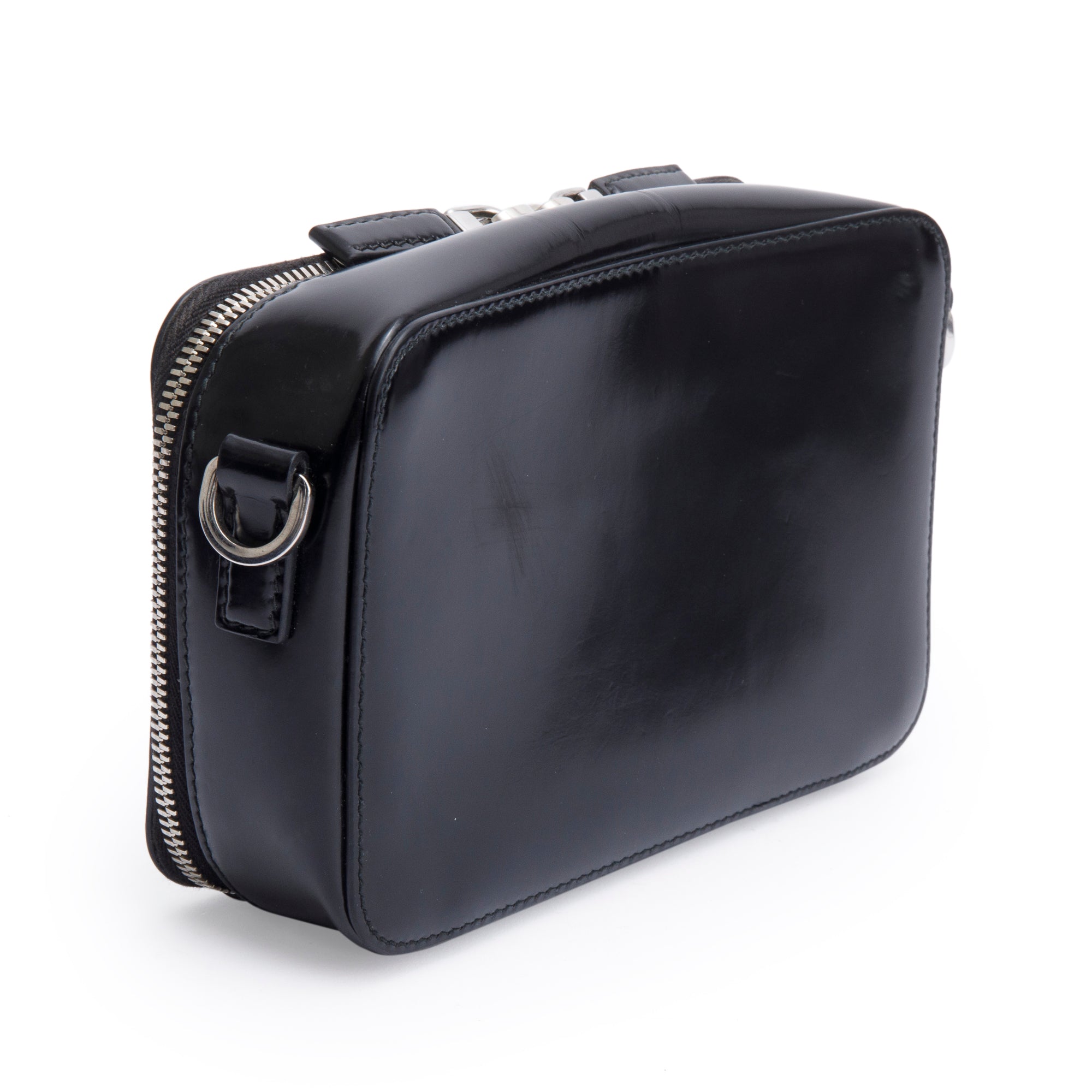 Prada Black Spazzolato Leather Small Brique Crossbody Bag