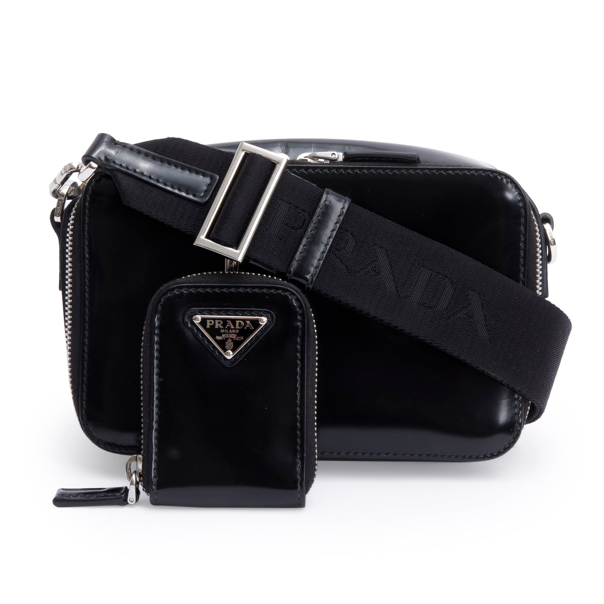 Prada Black Spazzolato Leather Small Brique Crossbody Bag