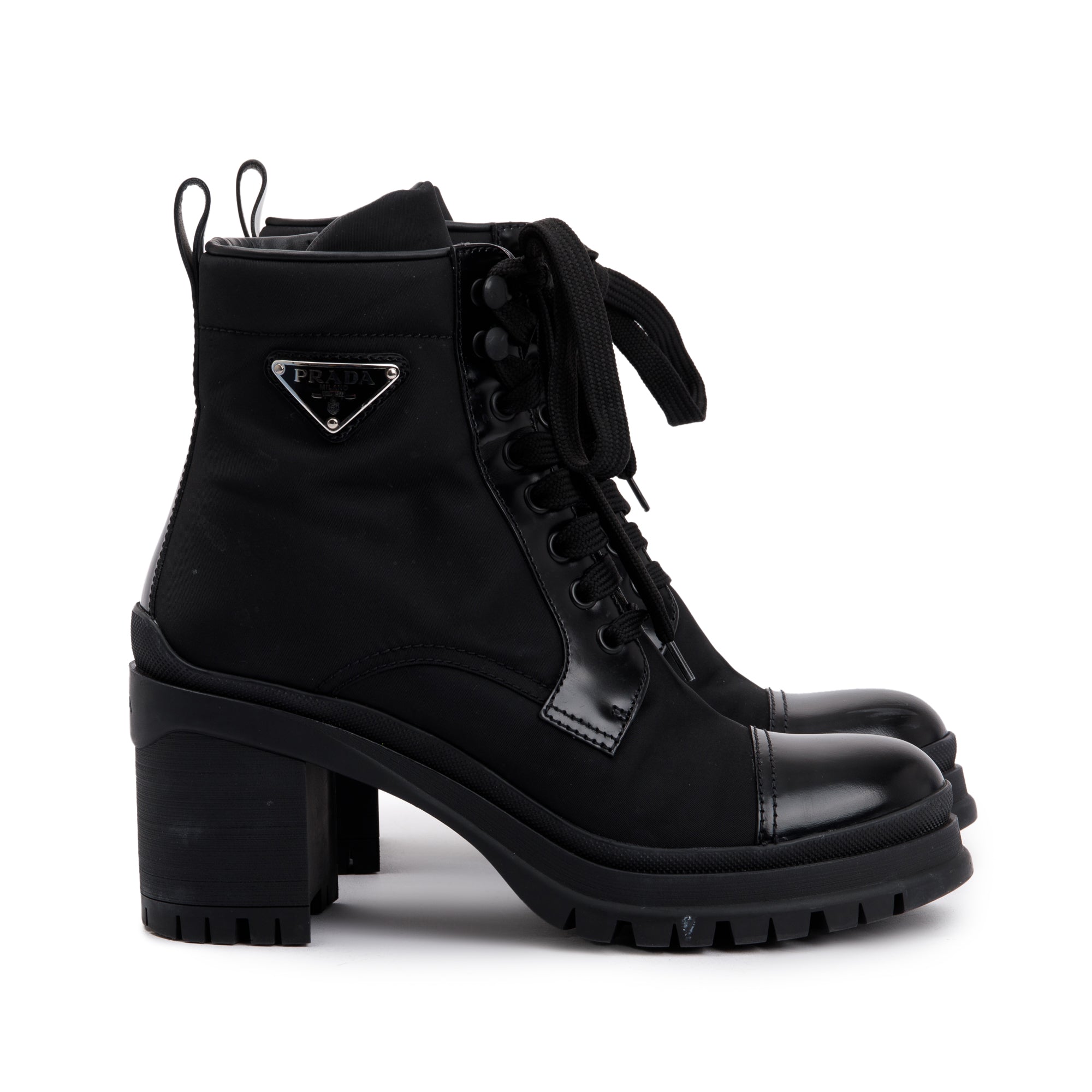 Prada Black Spazzolato Nylon Calzature Donna Boots, Size 37.5 w/ Box