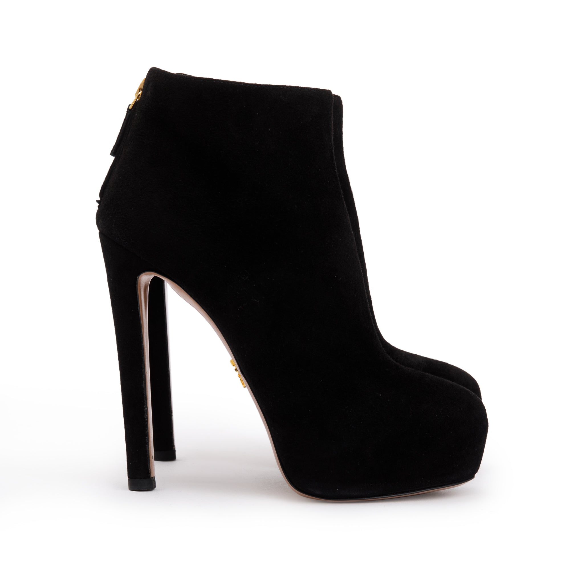 Prada Black Suede High Heeled Booties, Size 36 w/ Box