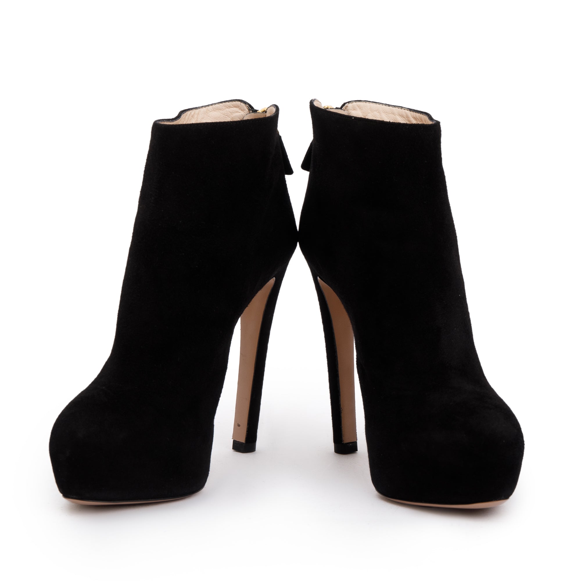 Prada Black Suede High Heeled Booties, Size 36 w/ Box