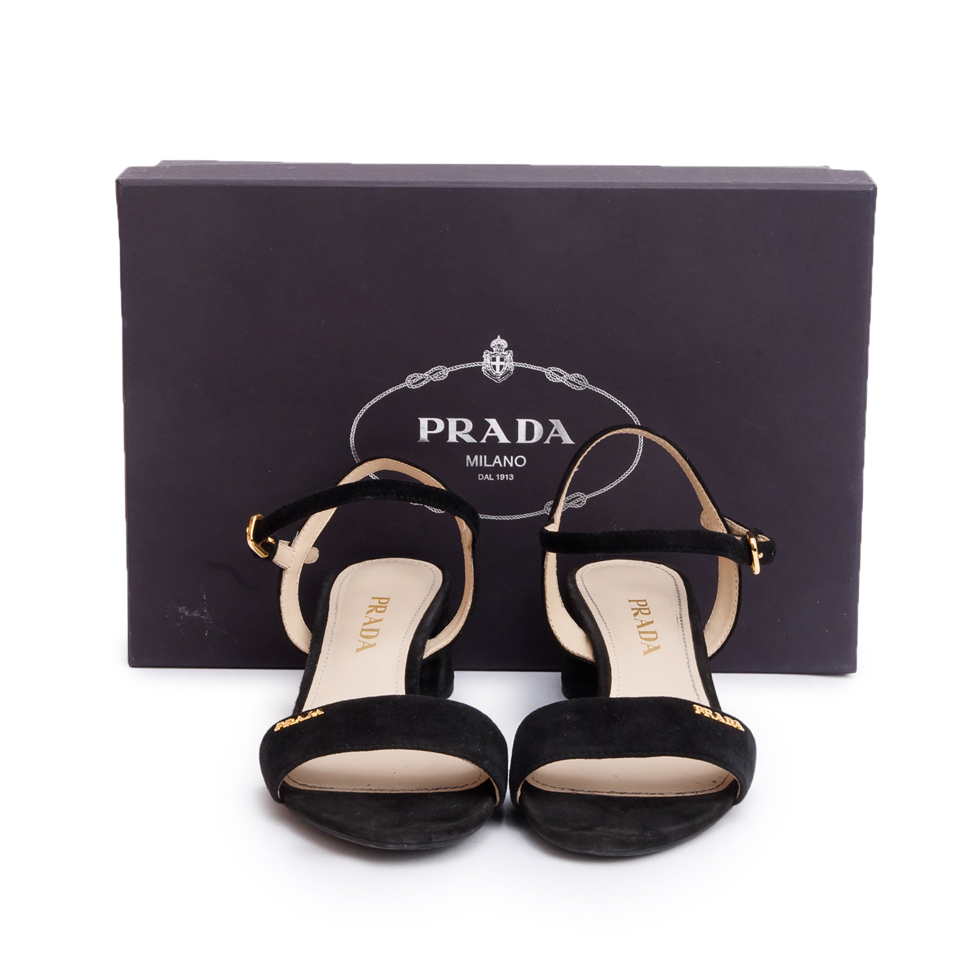 Prada Black Suede Sling Back Sandals, Size 36 w/ Box