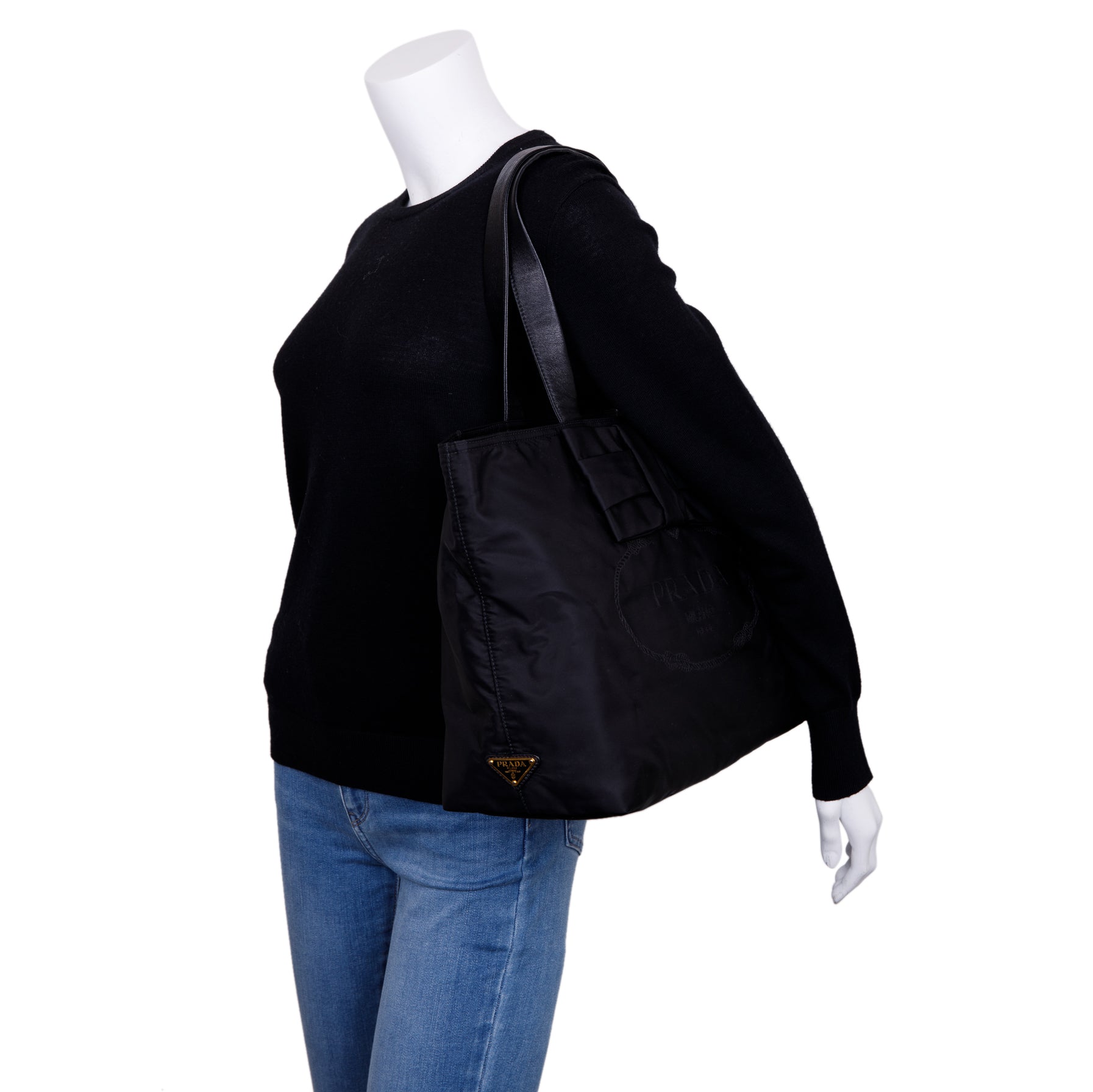 Prada Black Tessuto Nylon Bow Tote