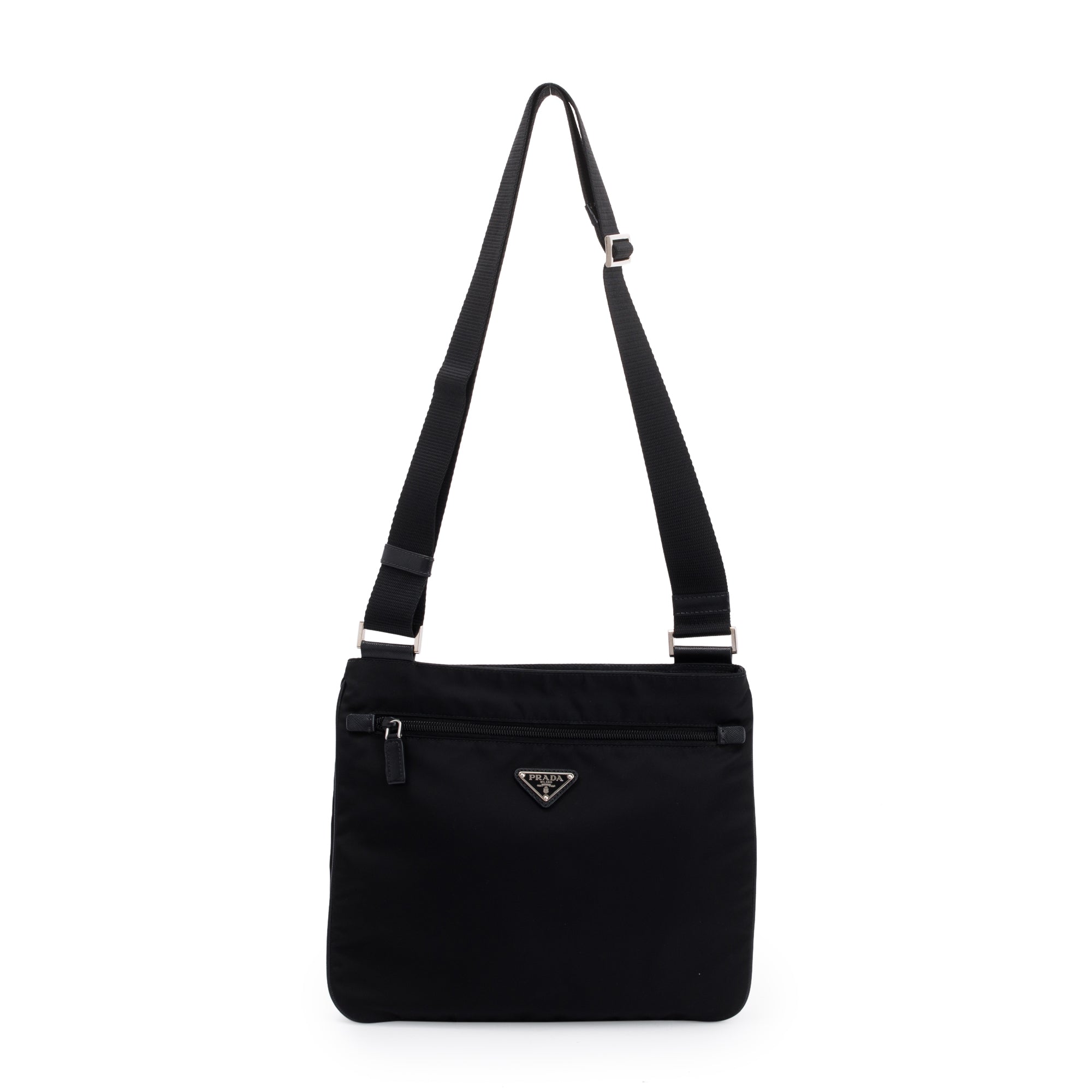 Prada Black Tessuto Nylon Flat Messenger Bag