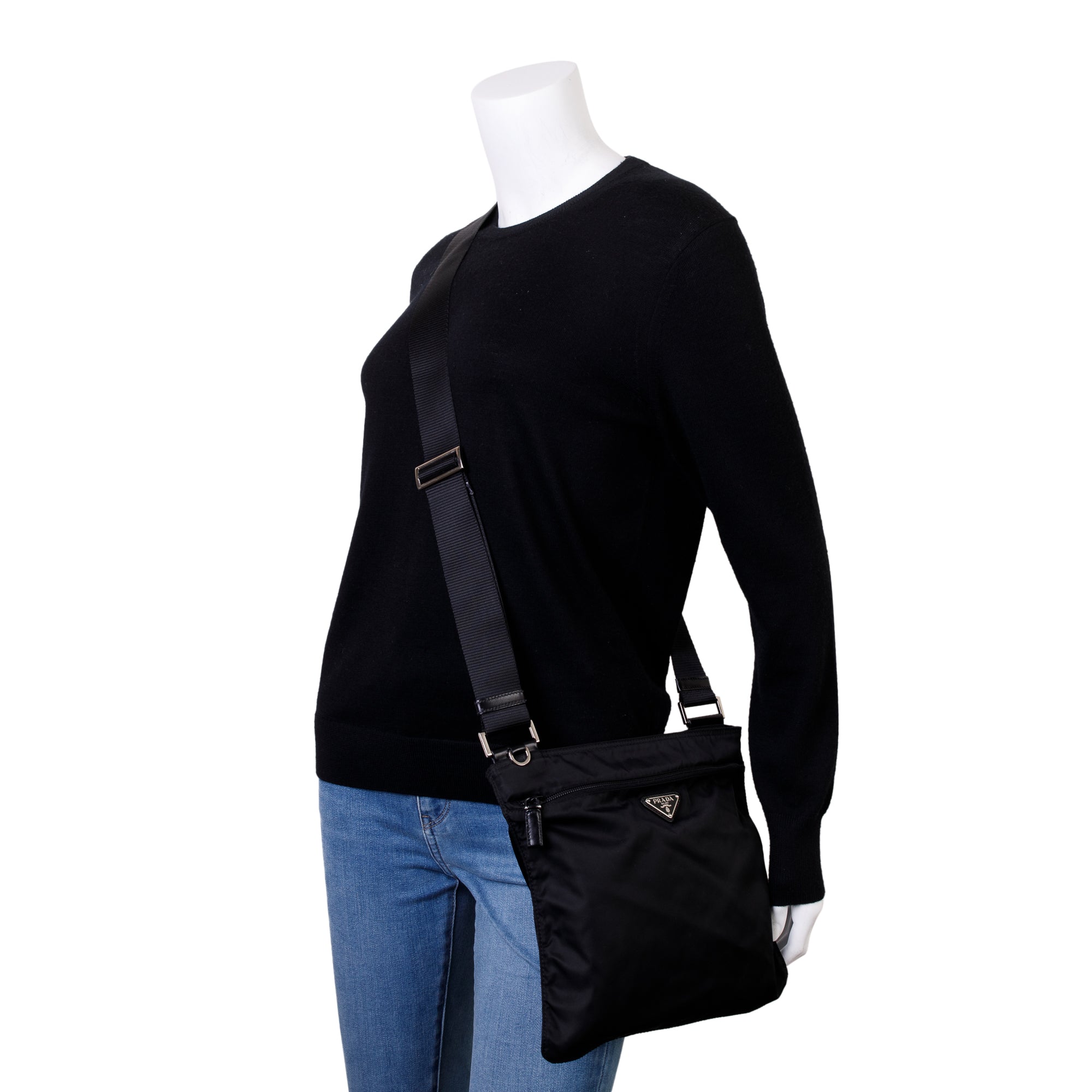 Prada Black Tessuto Nylon Flat Messenger Bag