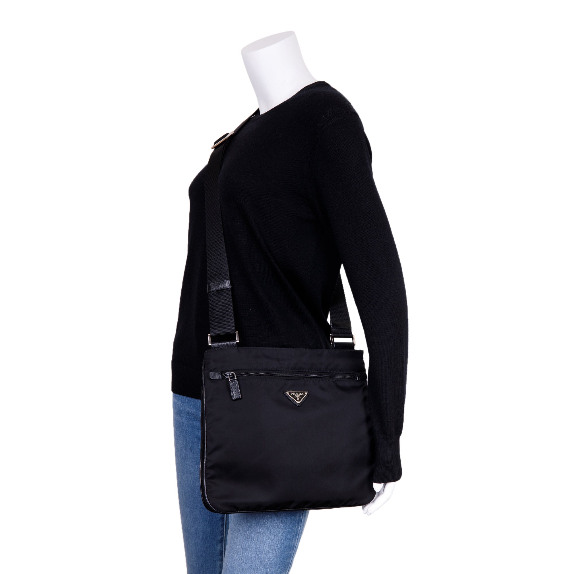 Prada Black Tessuto Nylon Flat Messenger Bag