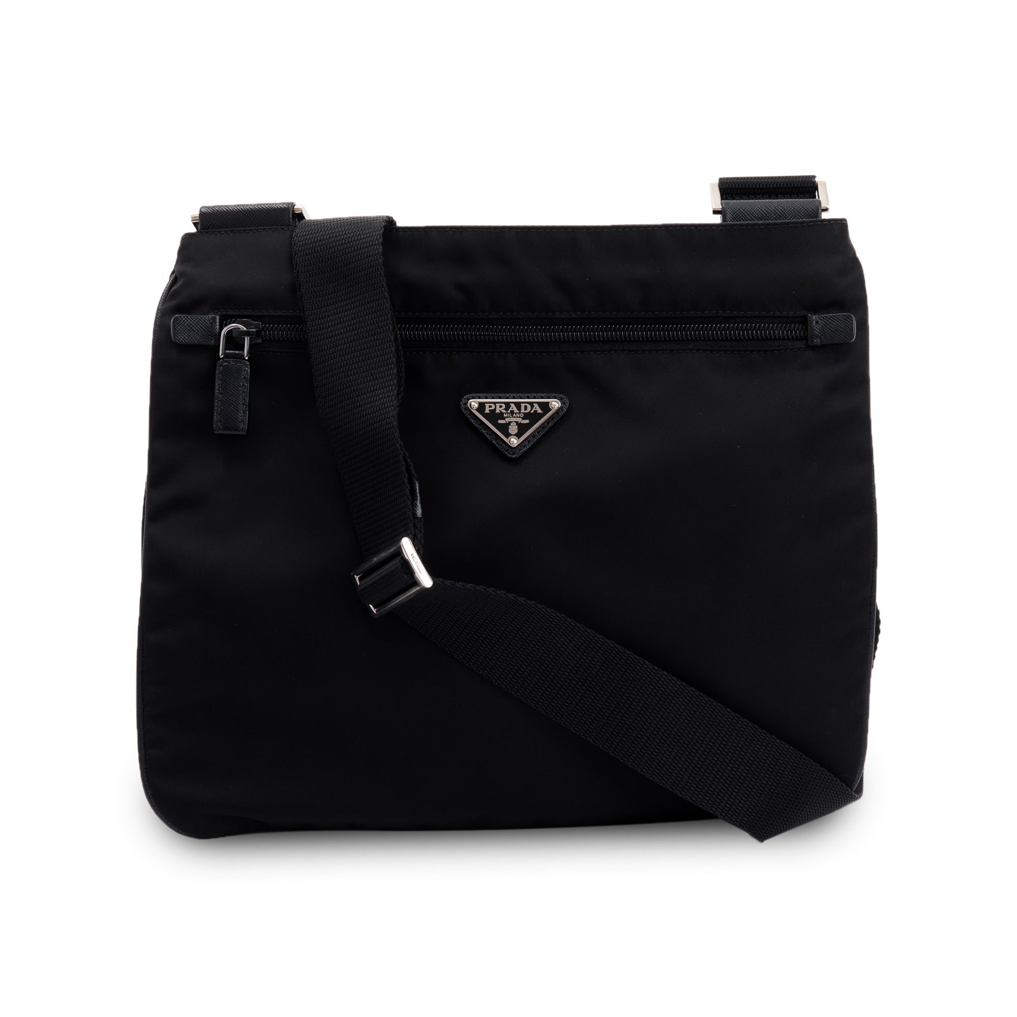 Prada Black Tessuto Nylon Flat Messenger Bag