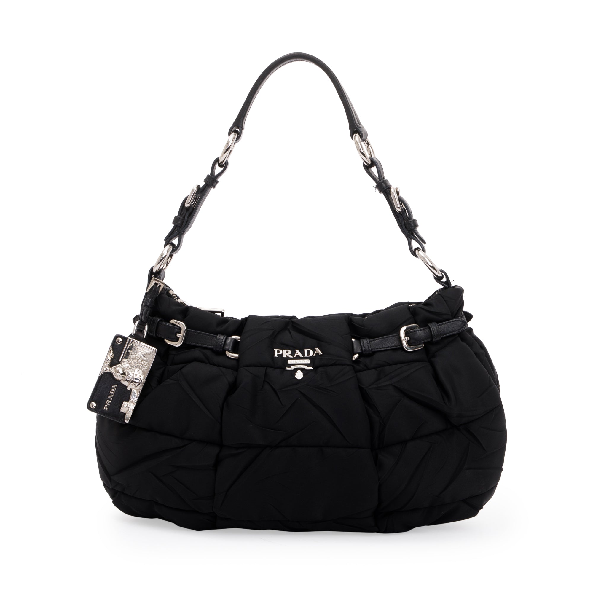 Prada Black Tessuto Nylon Gauffre Quilted Shoulder Bag