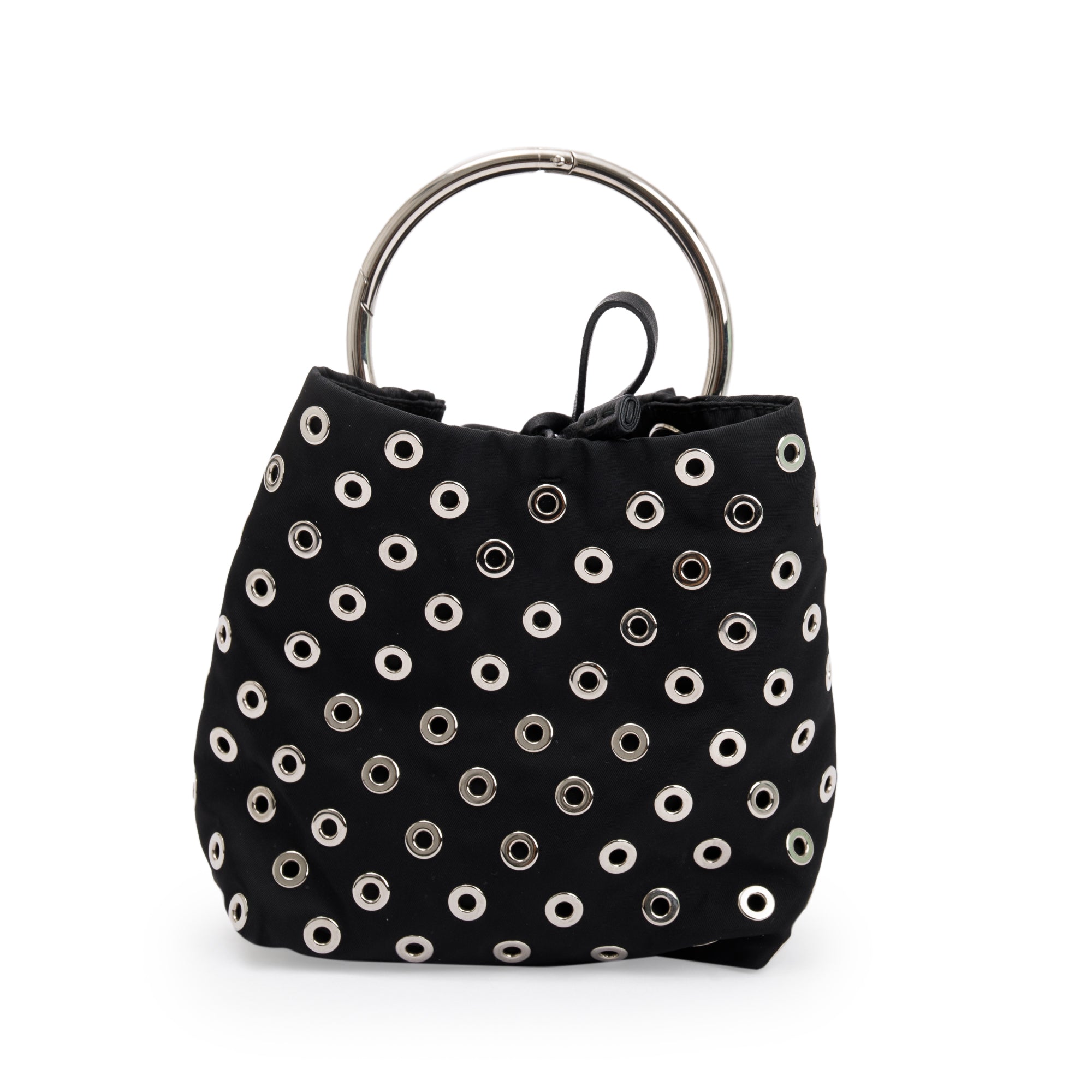 Prada Black Tessuto Nylon Grommet Ring Handle Bag