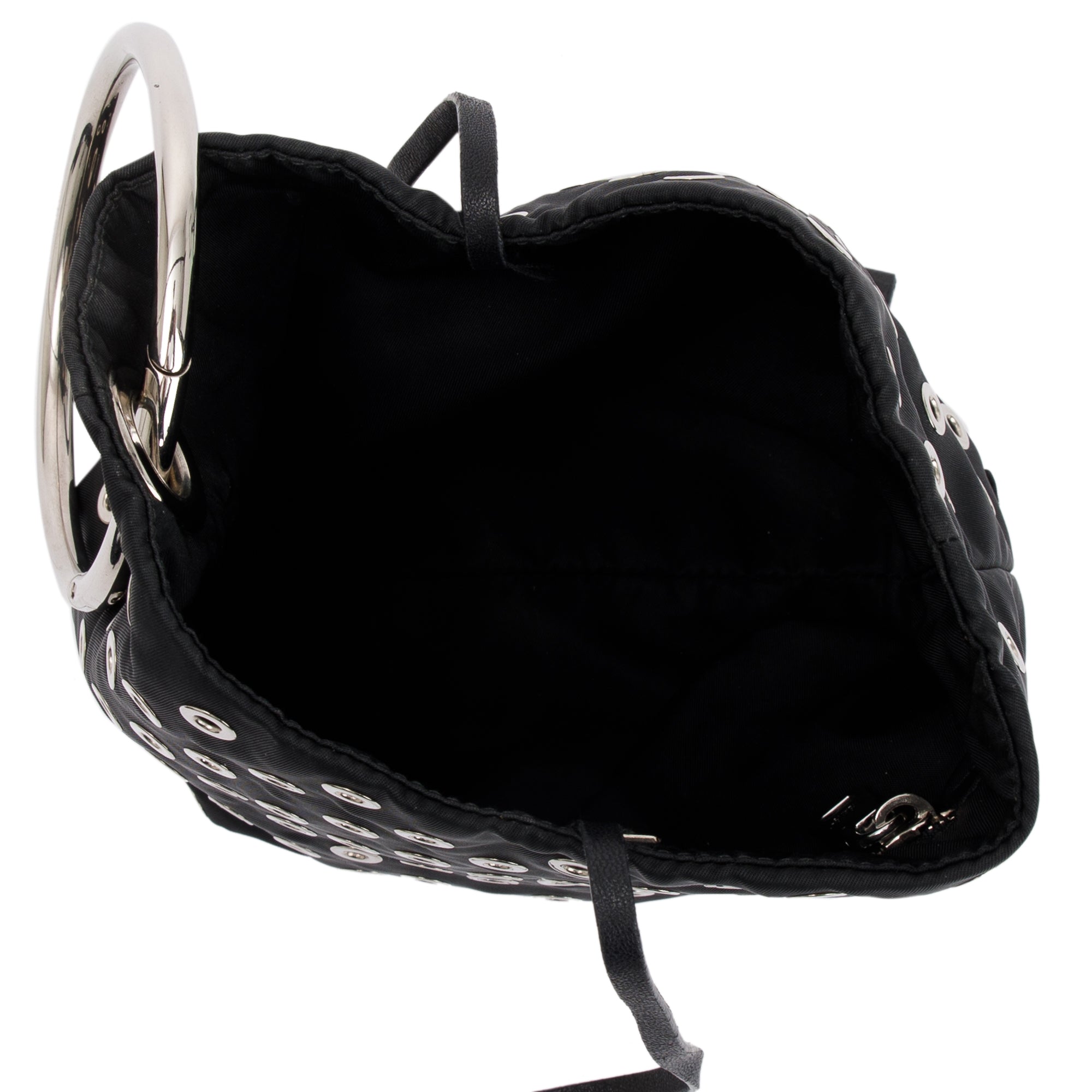 Prada Black Tessuto Nylon Grommet Ring Handle Bag