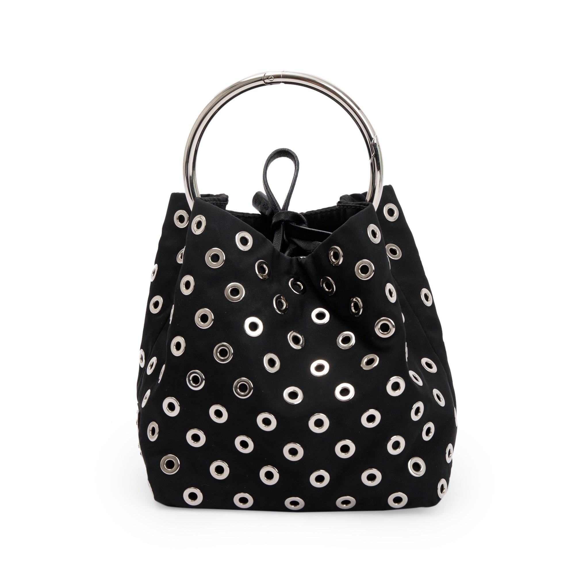 Prada Black Tessuto Nylon Grommet Ring Handle Bag