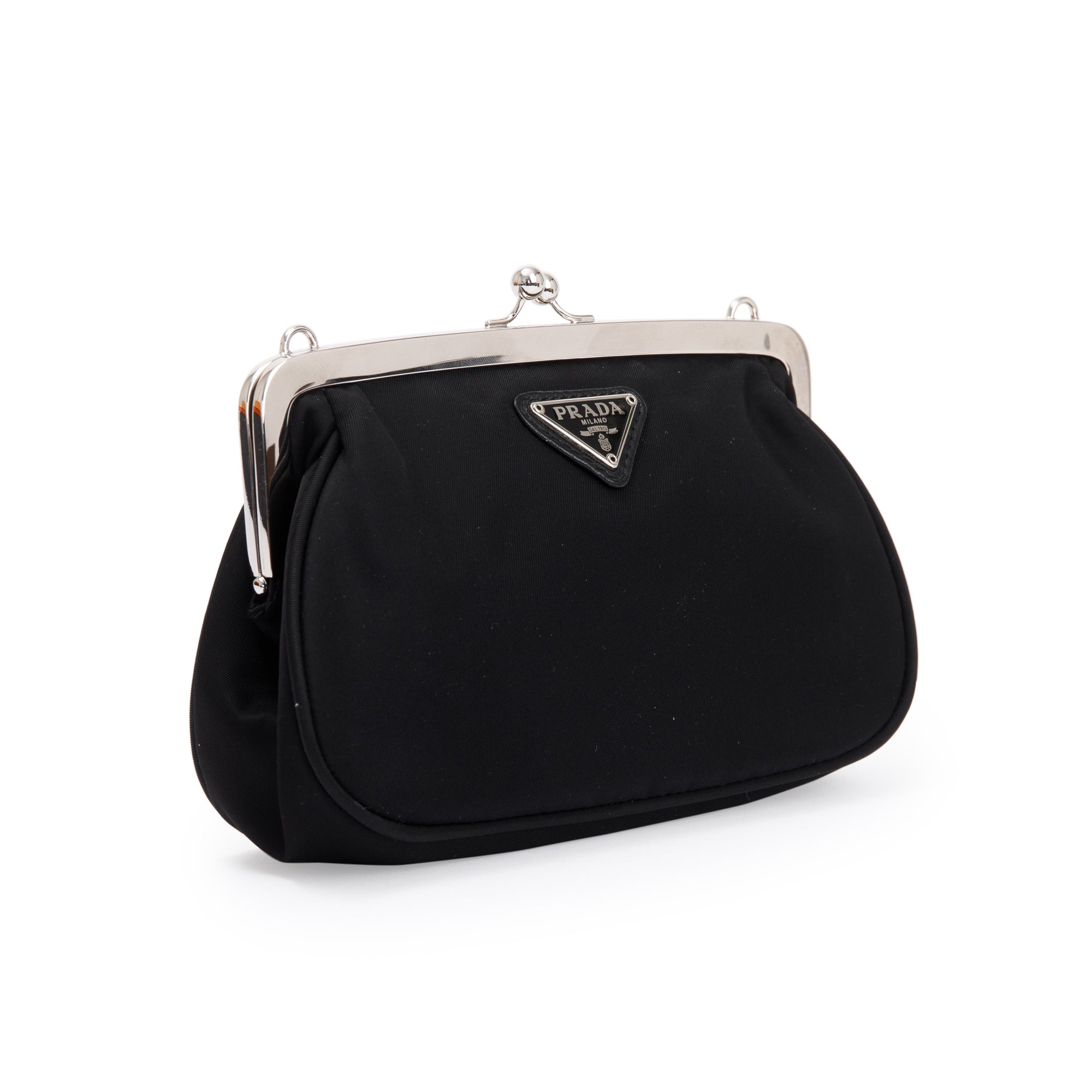 Prada Black Tessuto Nylon Kisslock Crossbody Bag w/ Strap & Box