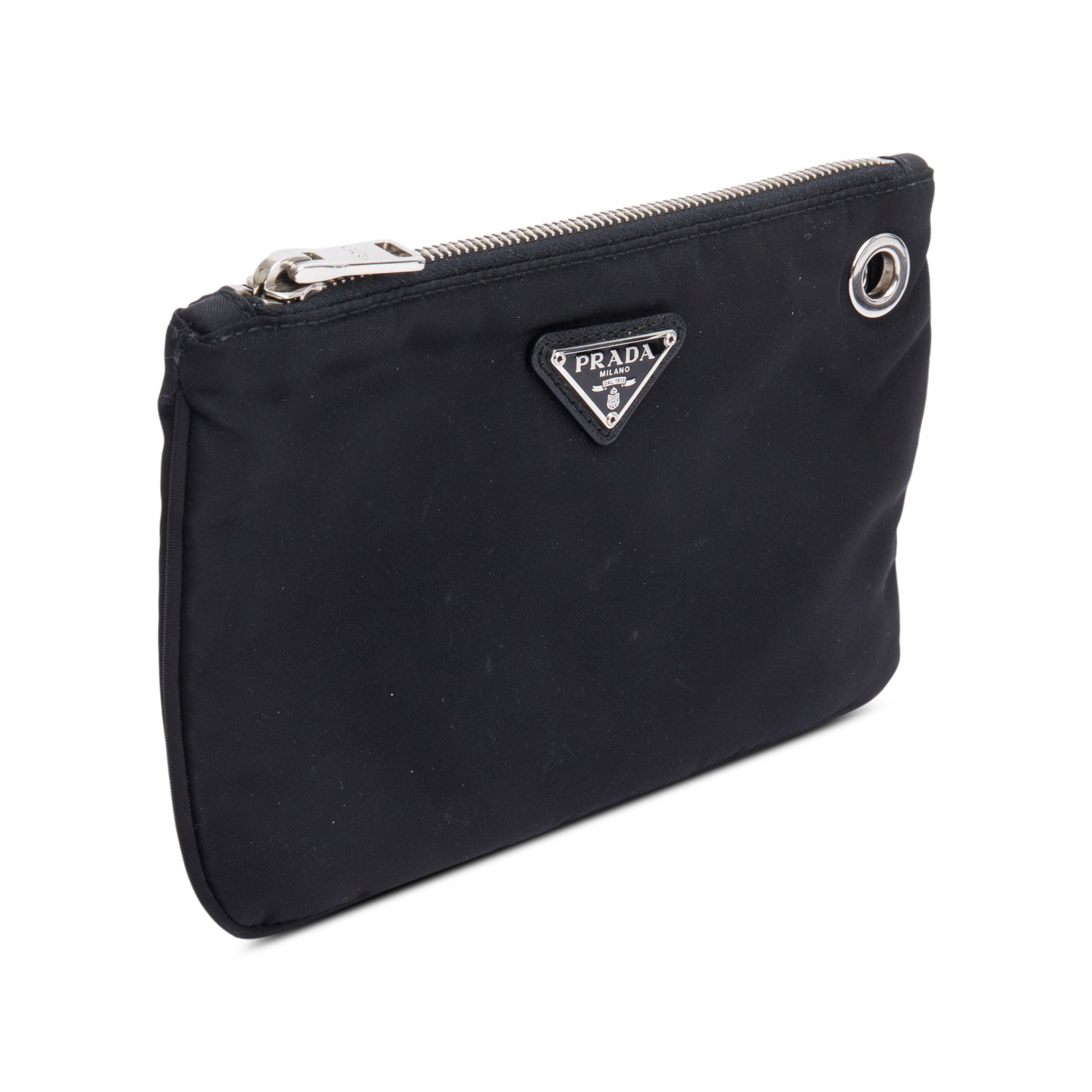 Prada Black Tessuto Nylon O-Ring Zip Pouch