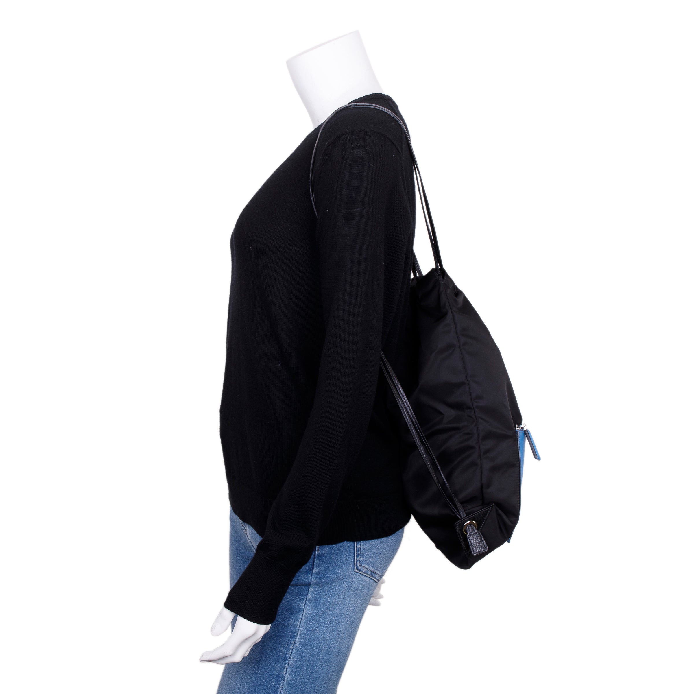 Prada Black Tessuto Nylon Whale Pocket Motif Drawstring Backpack