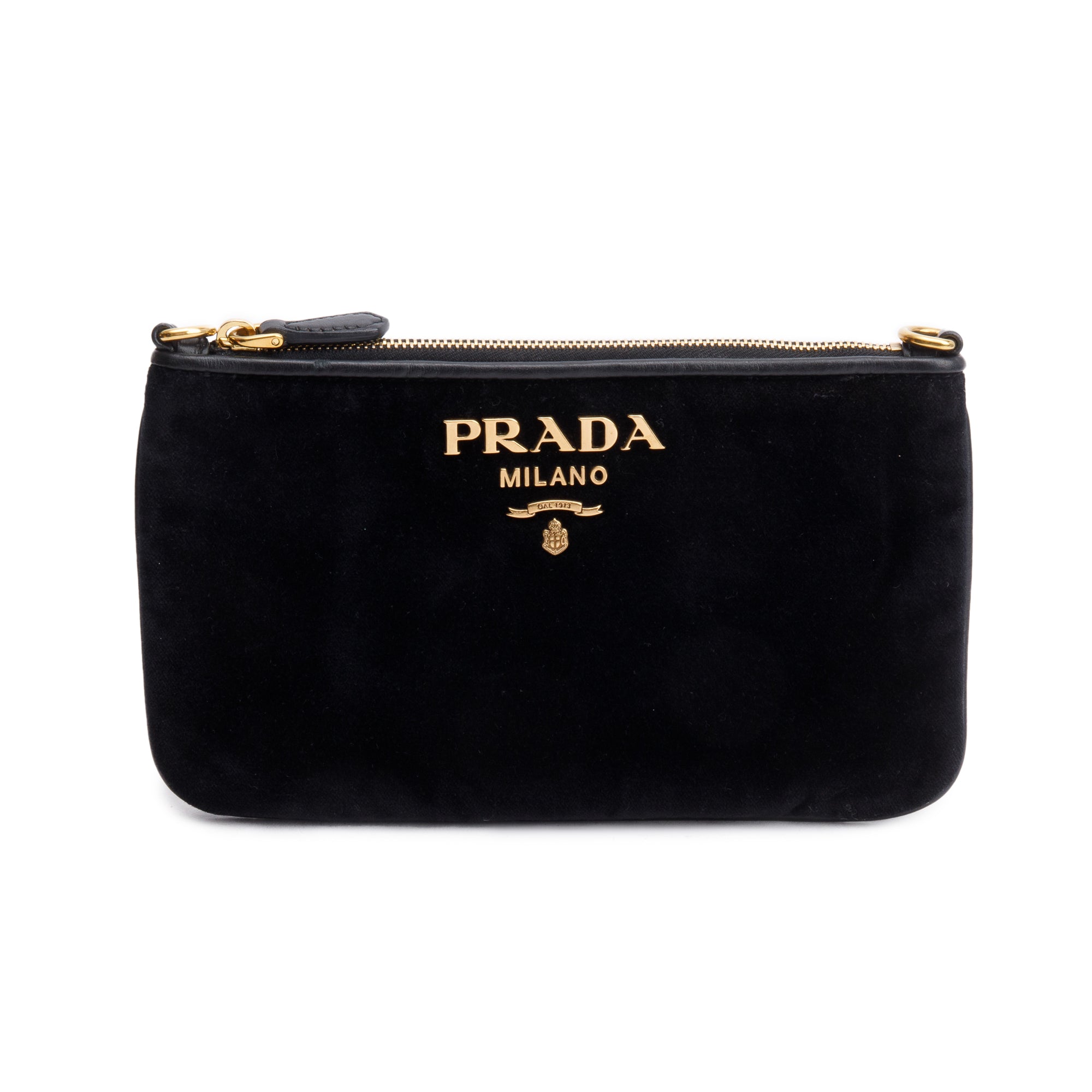 Prada Black Velluto Chain Clutch w/ Strap & Authenticity Card