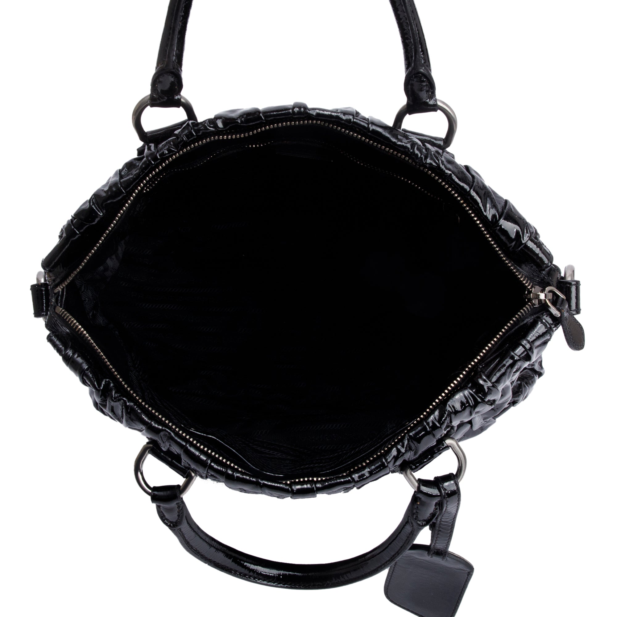 Prada Black Vernice Gaufre Shopping Tote w/ Strap & Authenticity Card