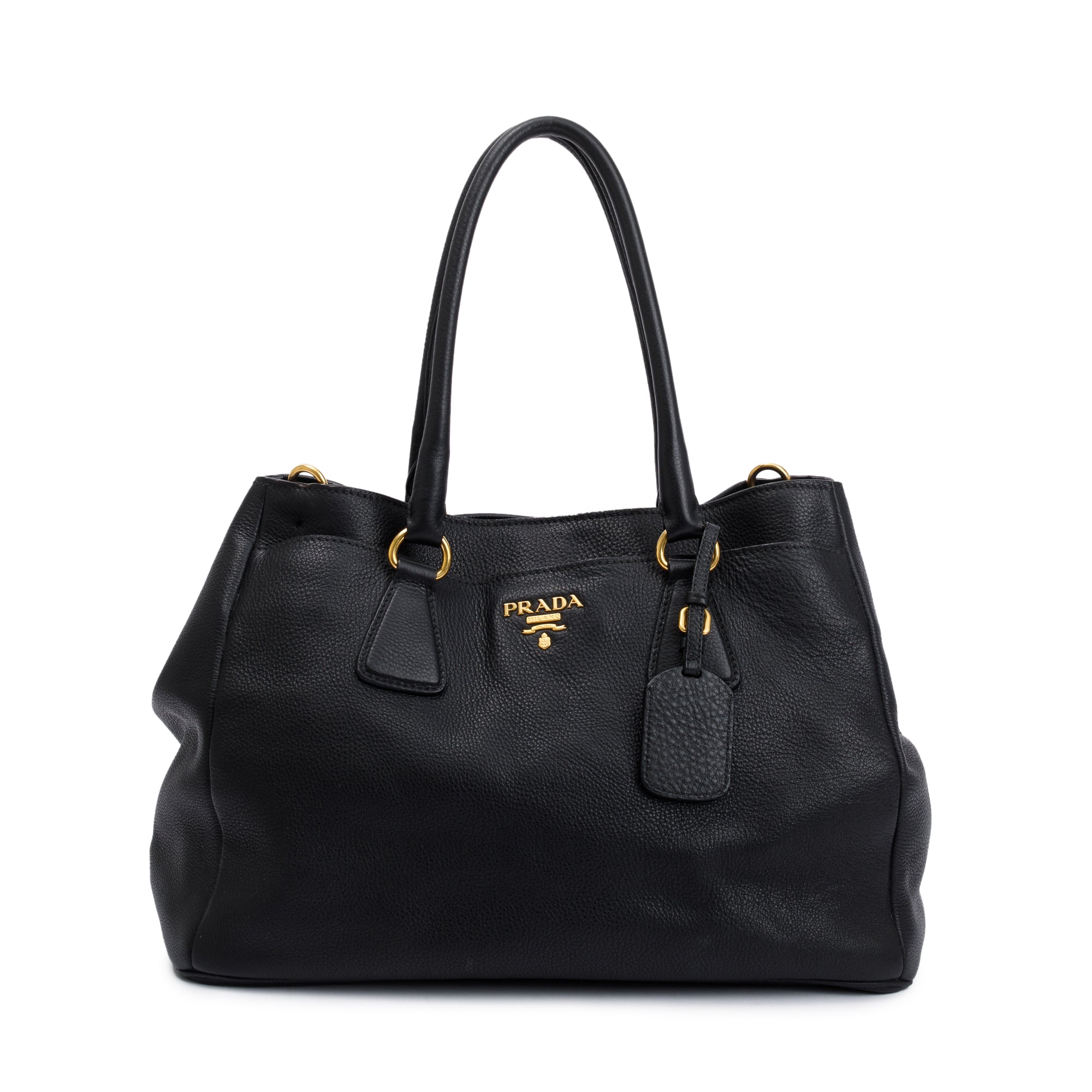 Prada Black Vitello Daino Convertible Tote w/ Strap