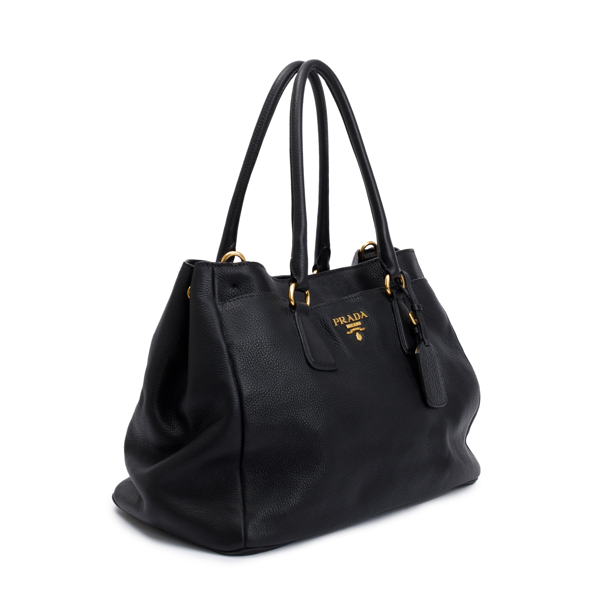 Prada Black Vitello Daino Convertible Tote w/ Strap