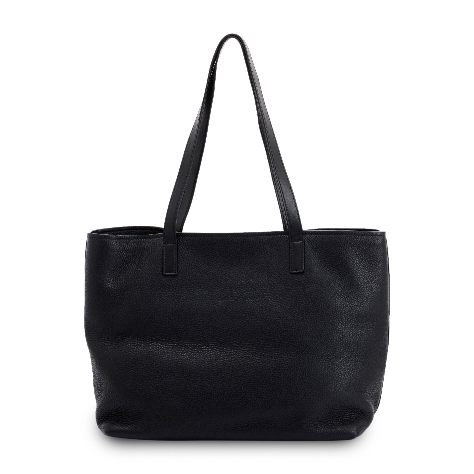 Prada Black Vitello Daino Front Pocket Shopping Tote