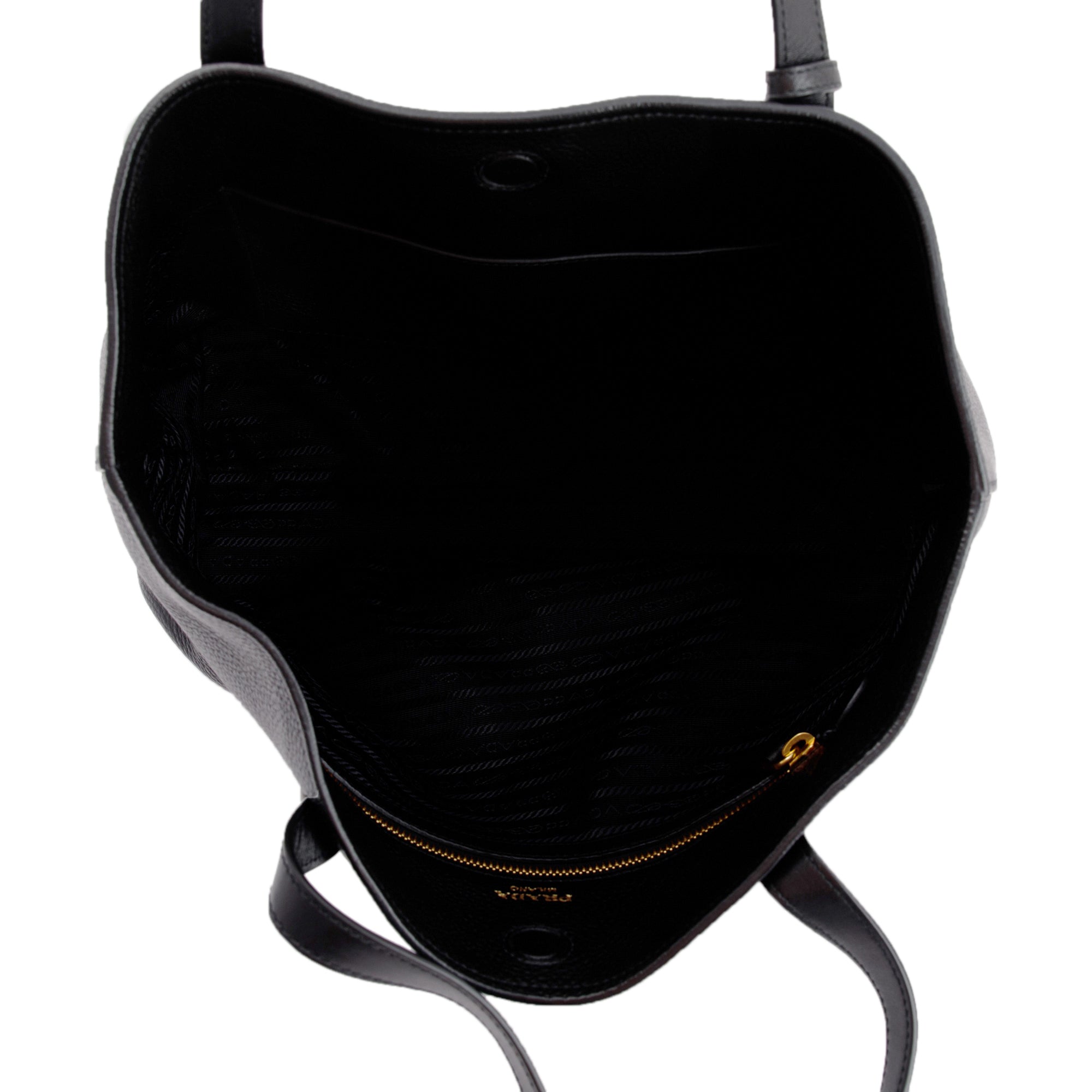 Prada Black Vitello Daino Front Pocket Shopping Tote