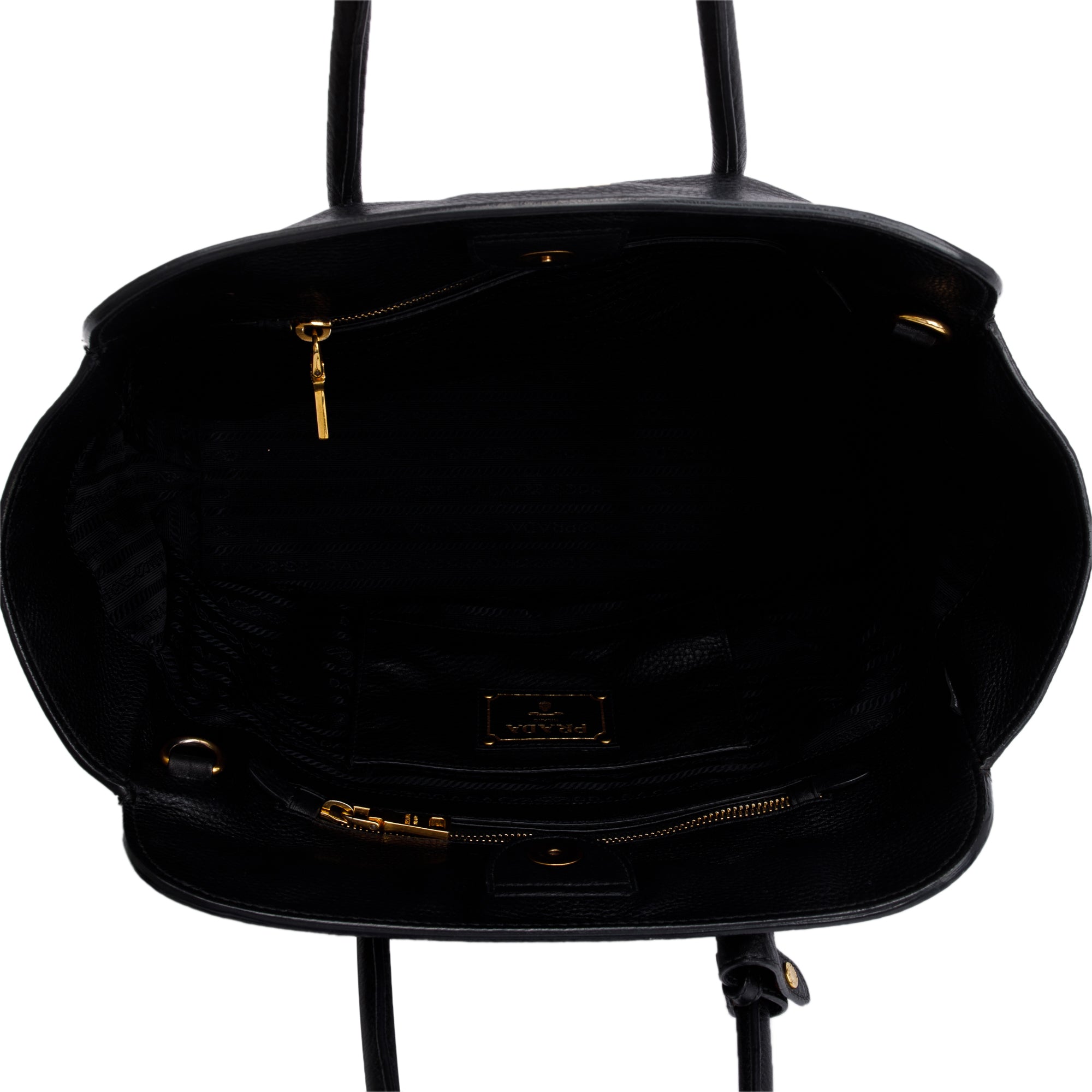 Prada Black Vitello Daino Handle Tote Bag w/ Strap