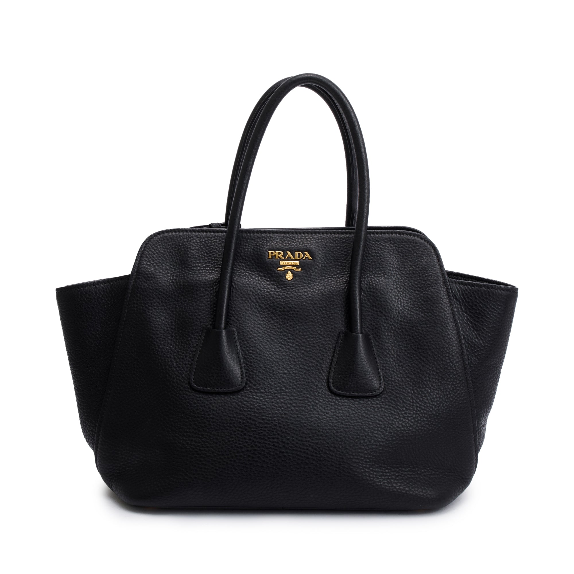Prada Black Vitello Daino Handle Tote Bag w/ Strap