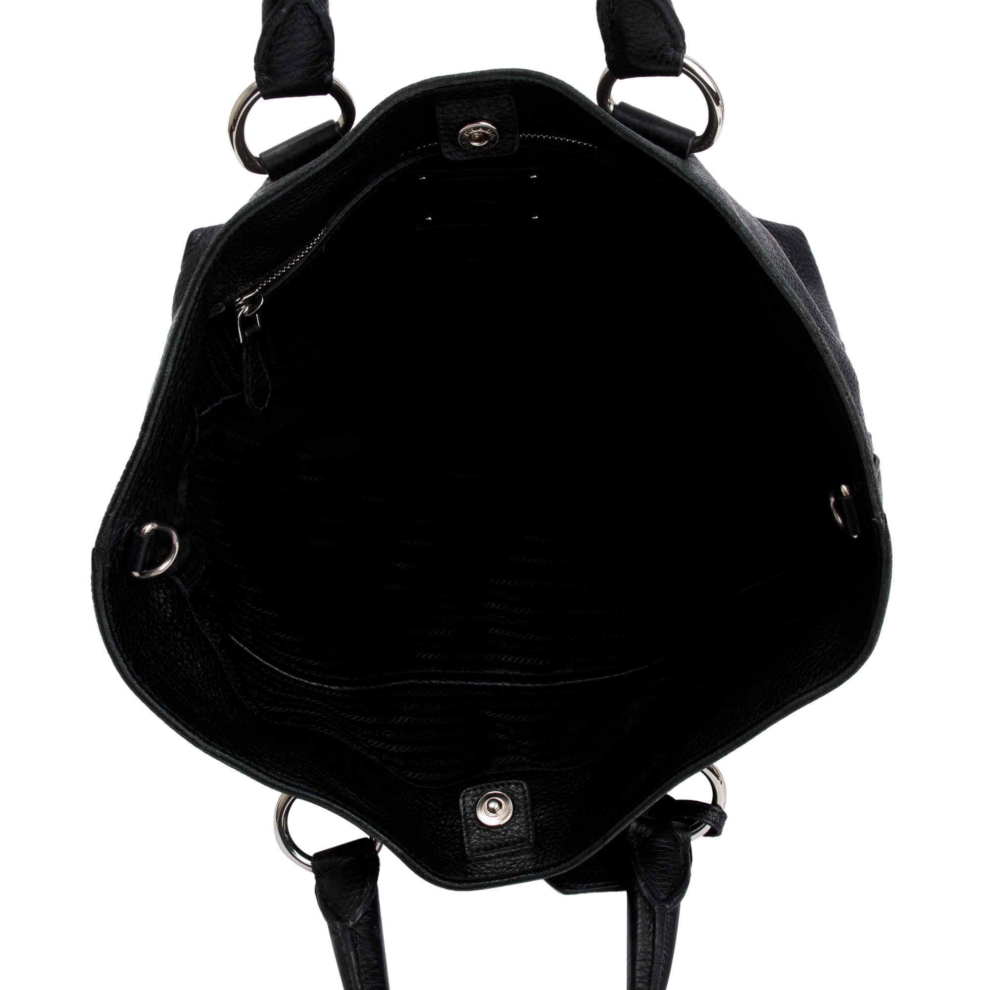 Prada Black Vitello Daino Leather Large Shopping Tote w/ Strap