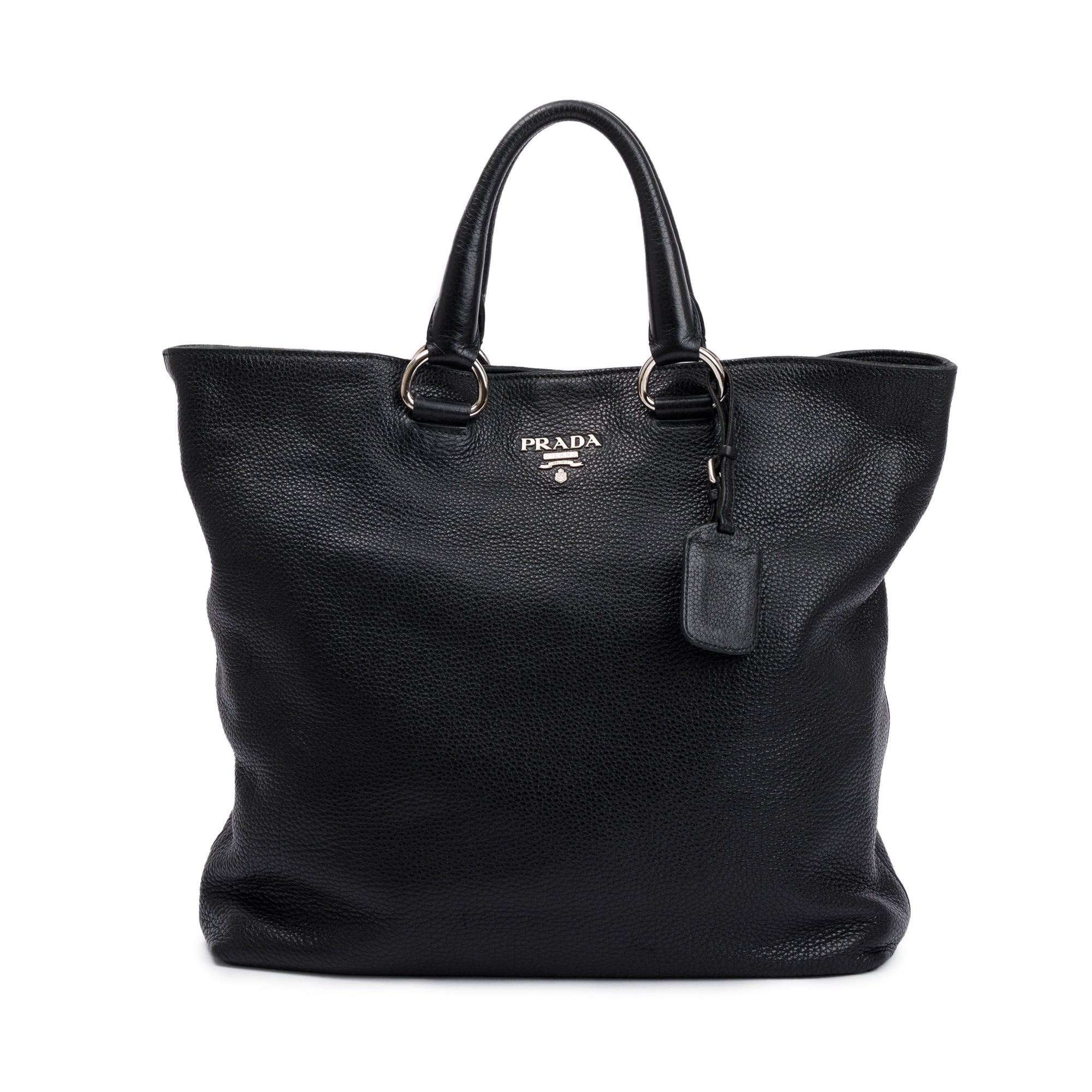 Prada Black Vitello Daino Leather Large Shopping Tote w/ Strap