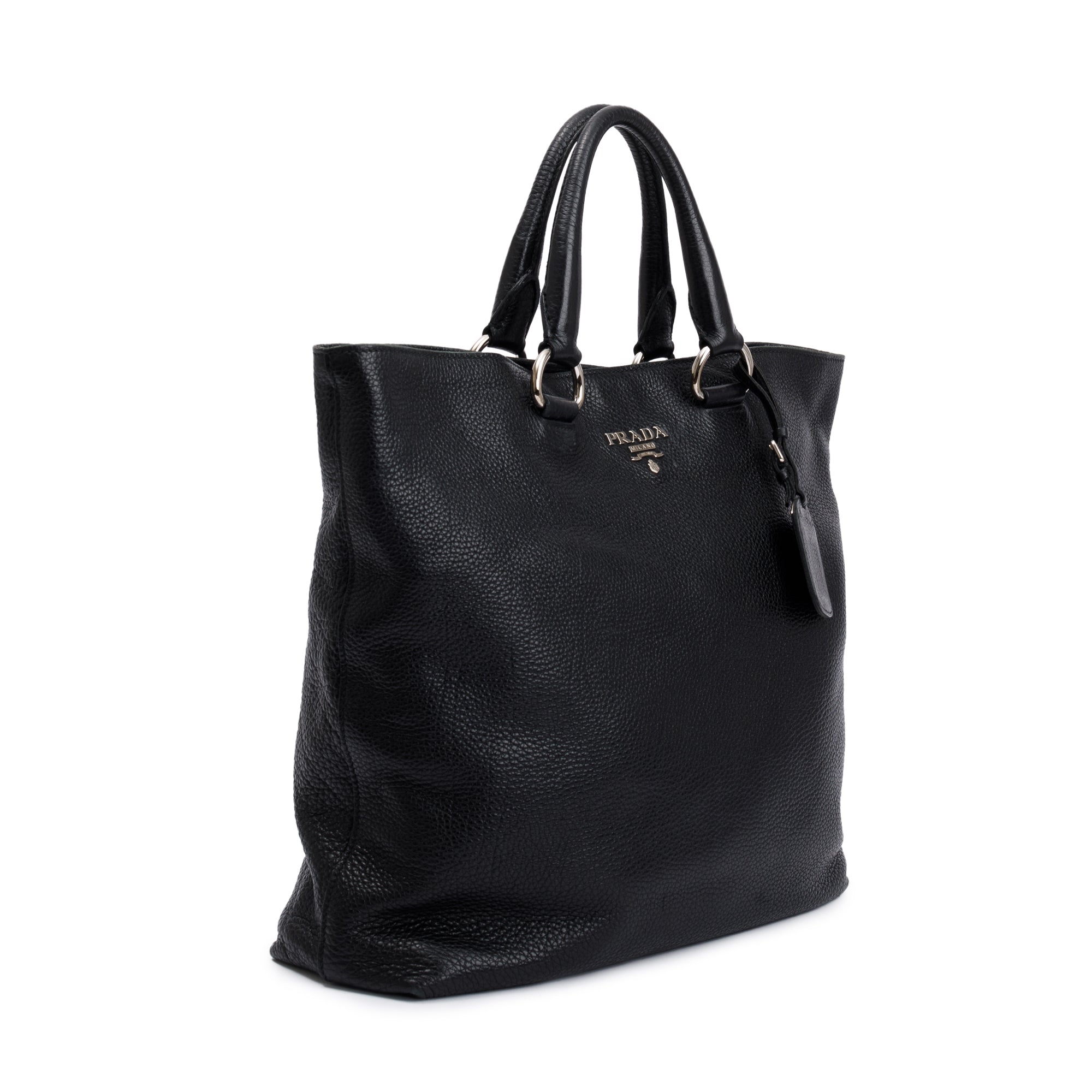 Prada Black Vitello Daino Leather Large Shopping Tote w/ Strap