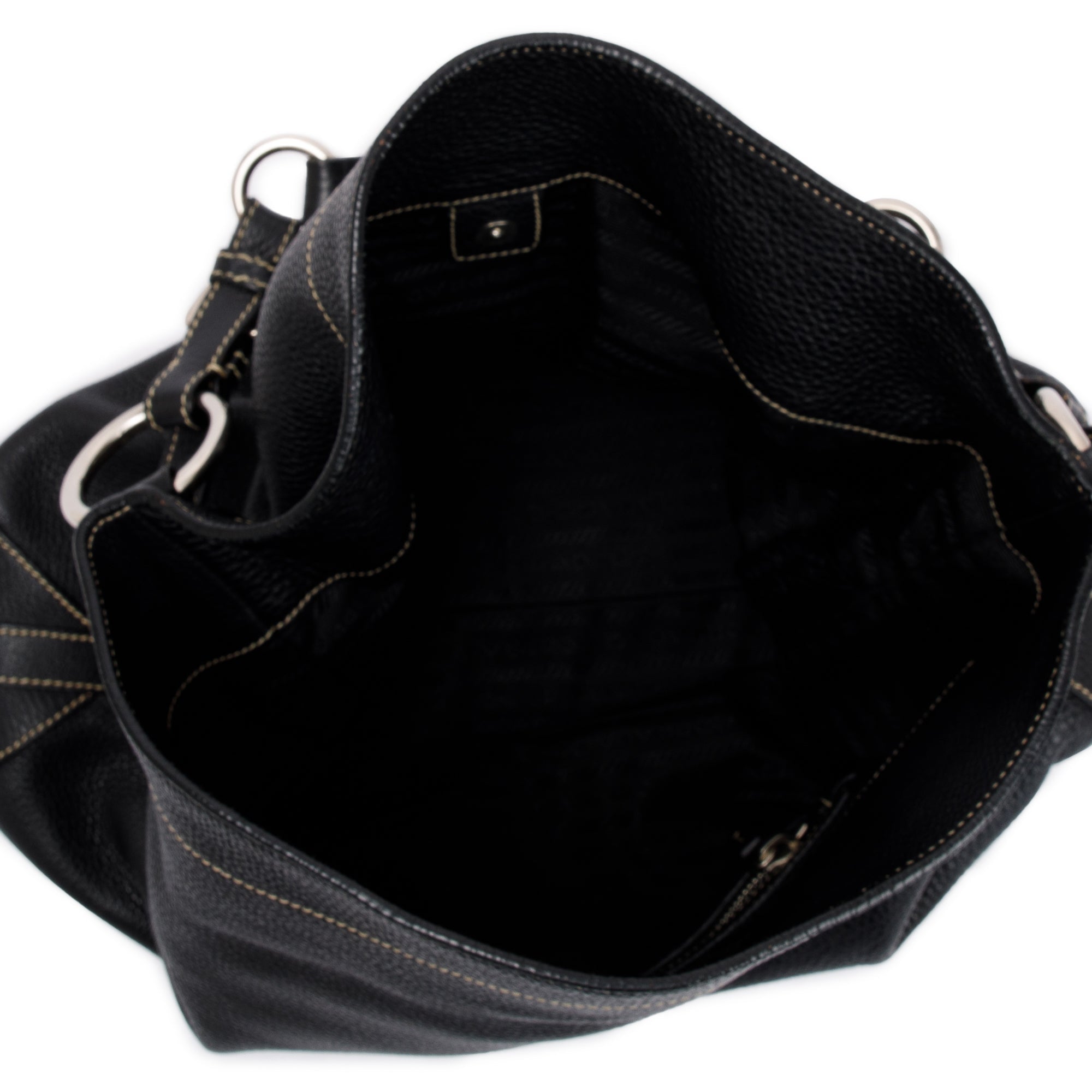 Prada Black Vitello Daino Leather Rope Hobo Bag