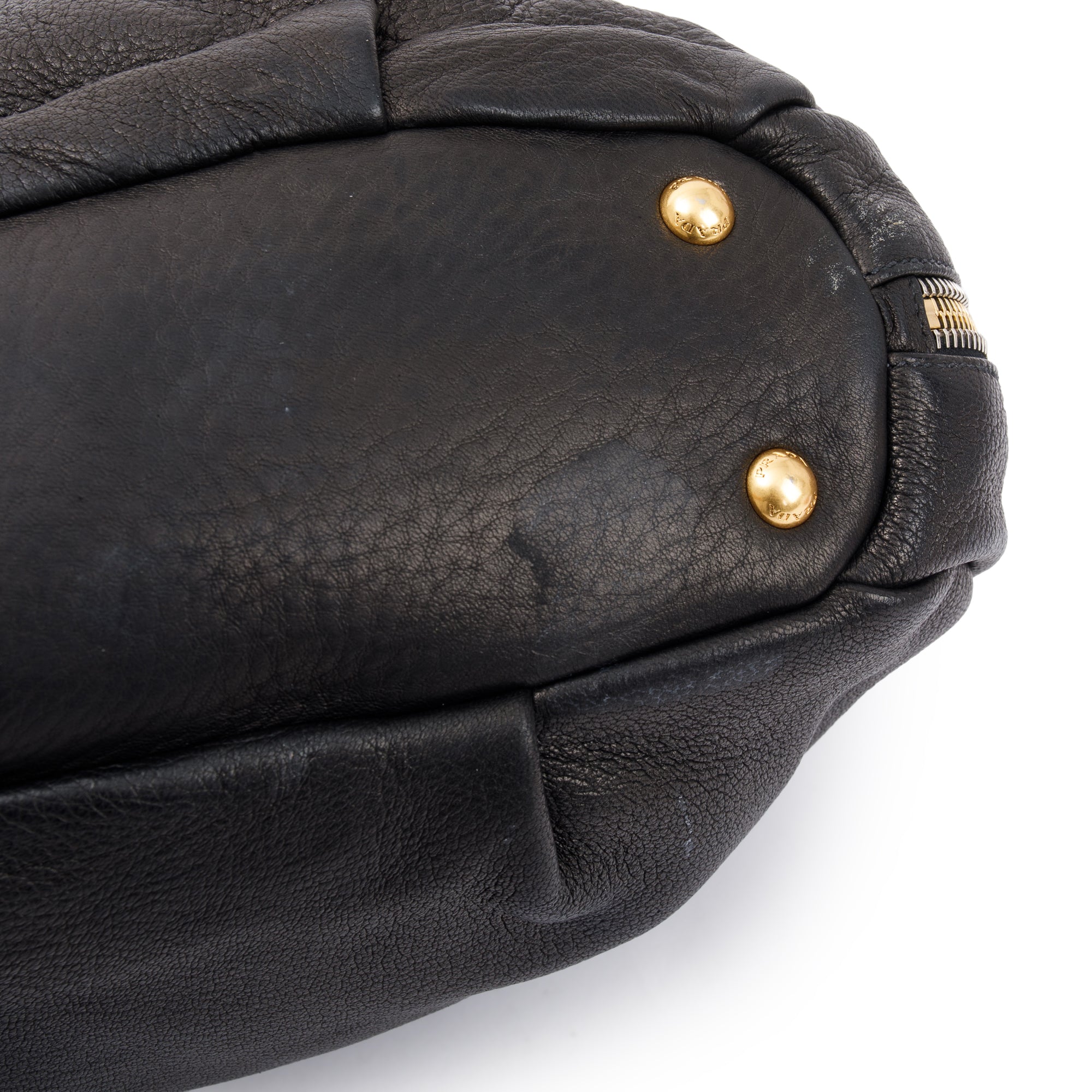 Prada Black Vitello Daino Leather Zip Around Hobo Bag