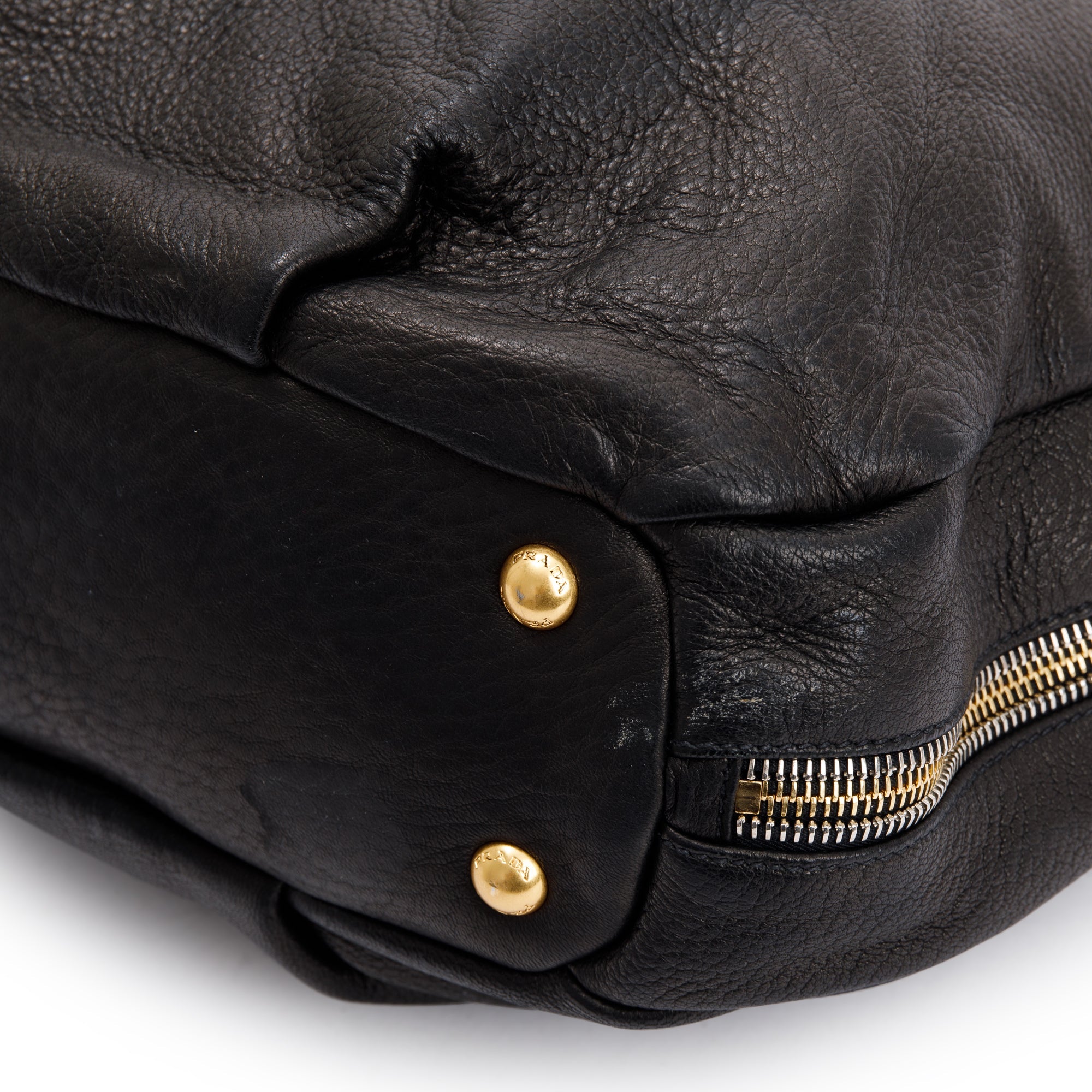 Prada Black Vitello Daino Leather Zip Around Hobo Bag