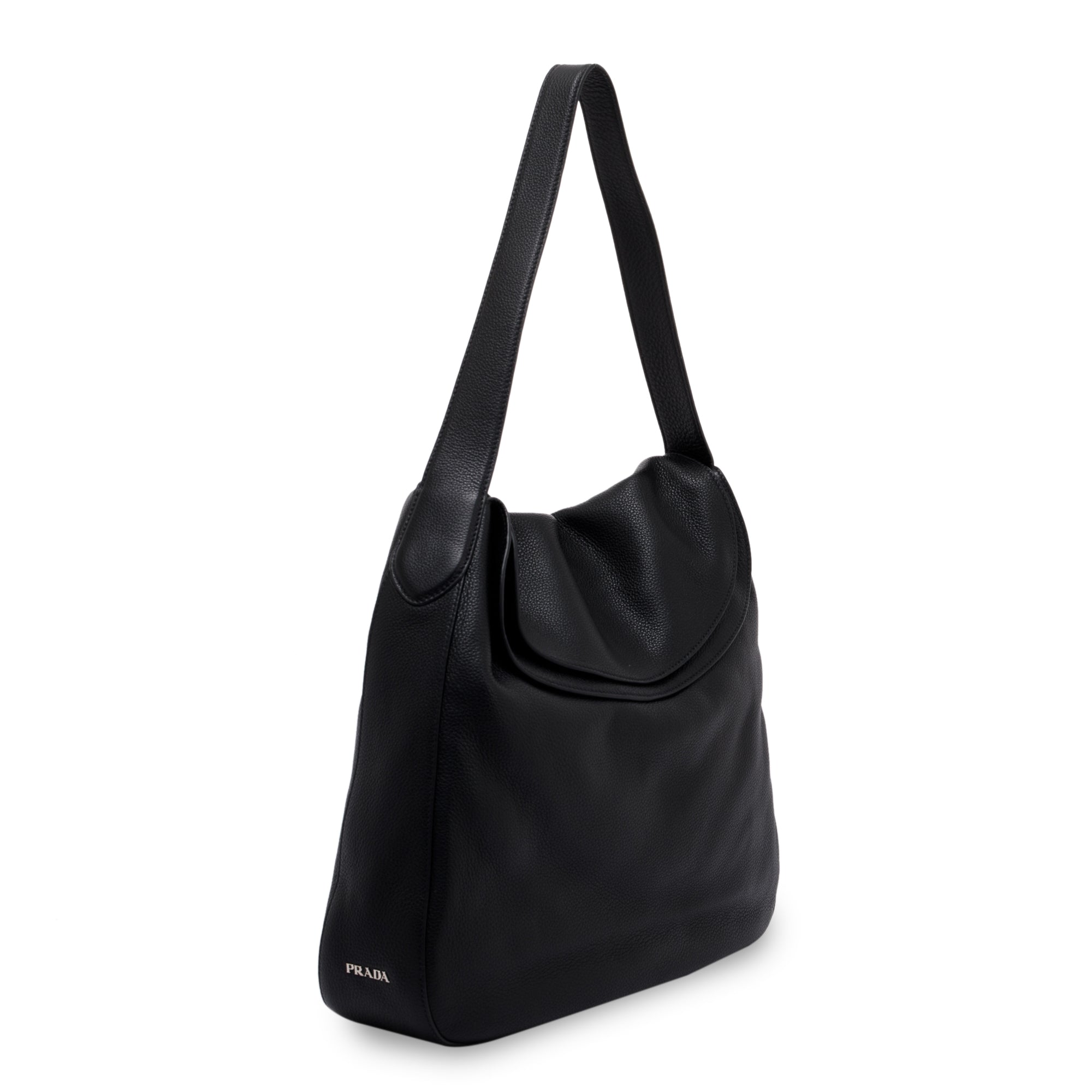 Prada Black Vitello Daino Medium Double Flap Hobo w/ Authenticity Card