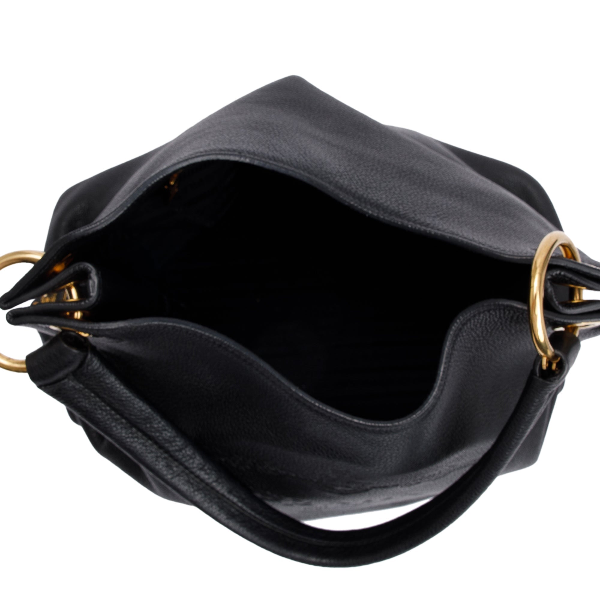 Prada Black Vitello Daino Medium Logo Embossed Hobo Bag