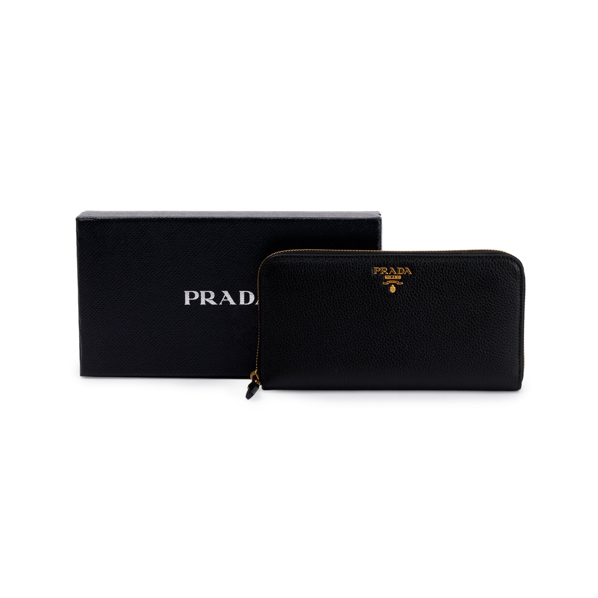Prada Black Vitello Daino Zip Around Wallet w/ Box & Authenticity card