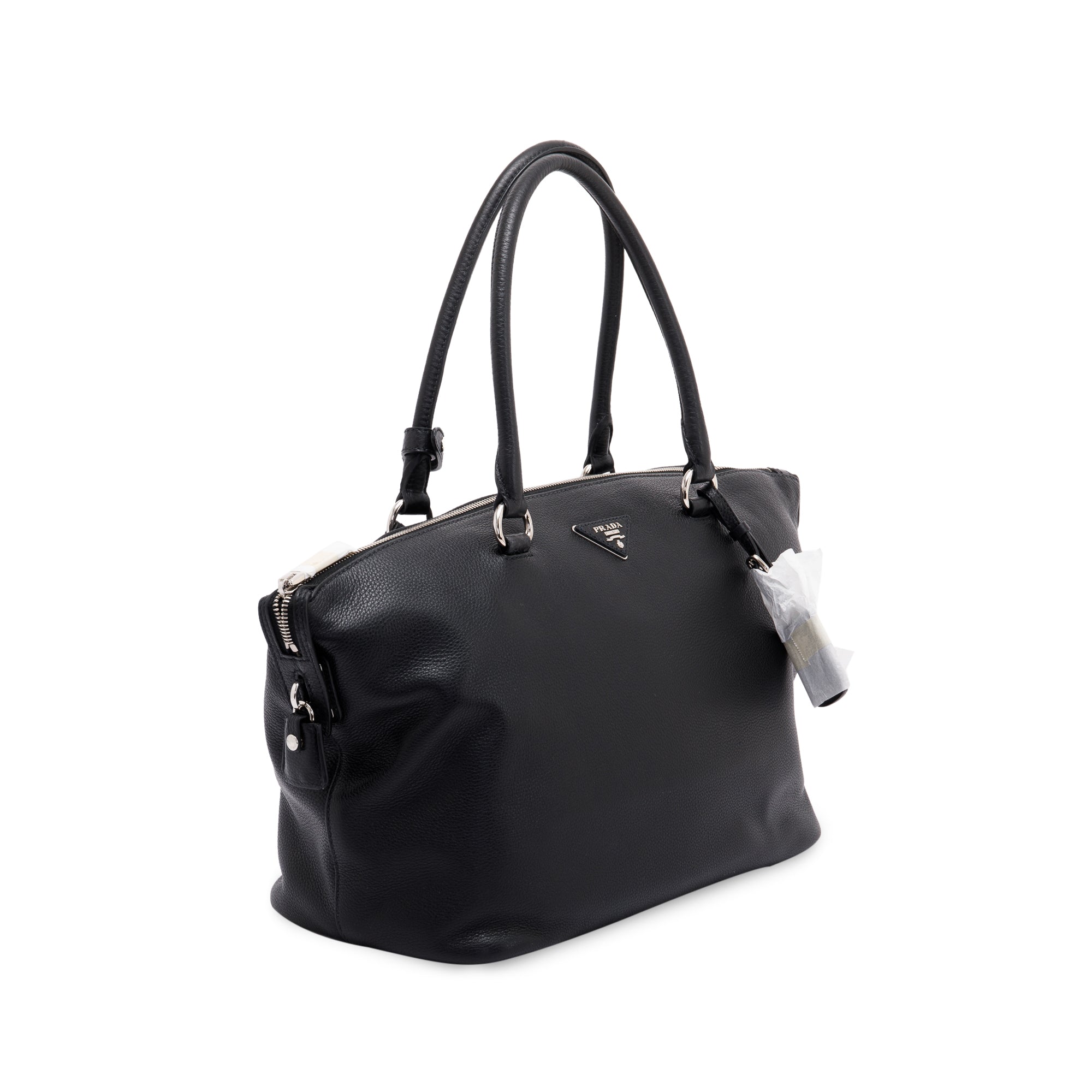 Prada Black Vitello Daino Zip Tote