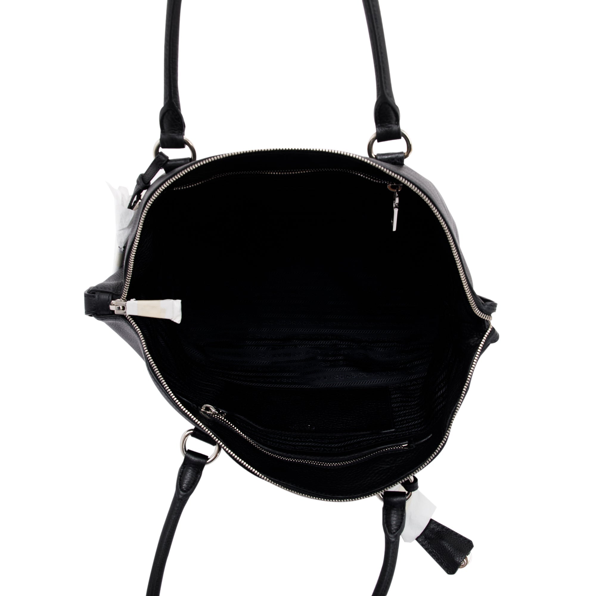 Prada Black Vitello Daino Zip Tote