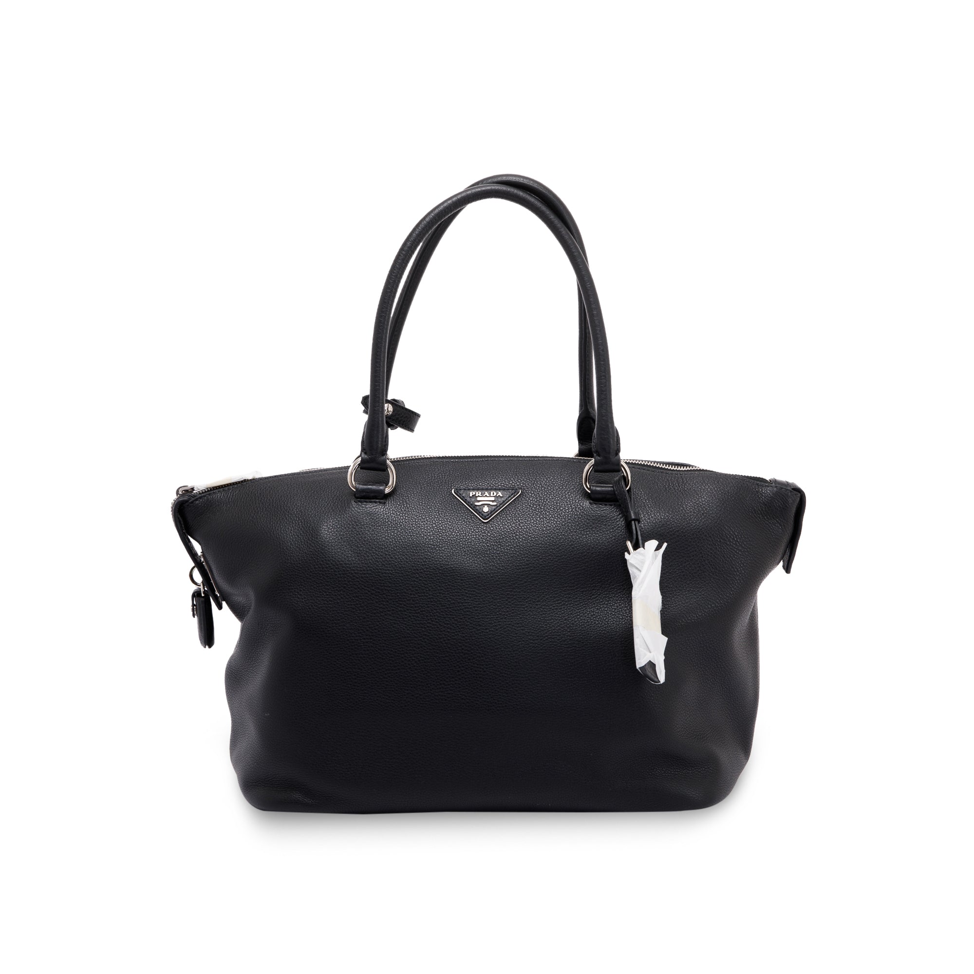 Prada Black Vitello Daino Zip Tote