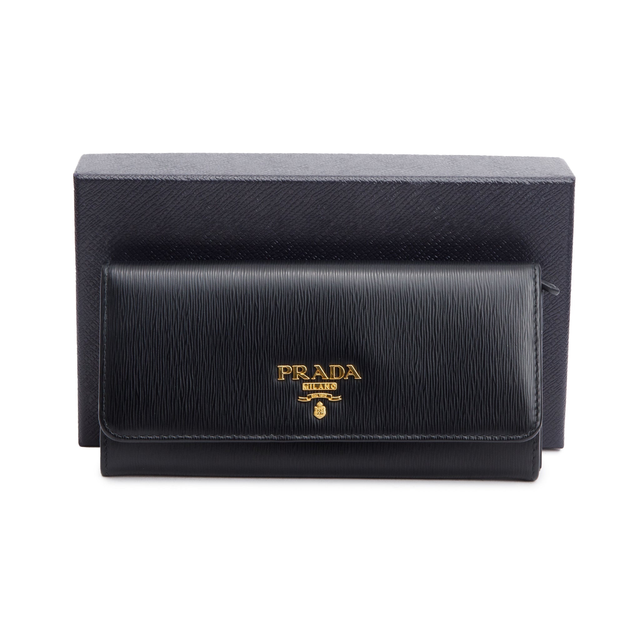 Prada Black Vitello Move Leather Continental Wallet w/ Box