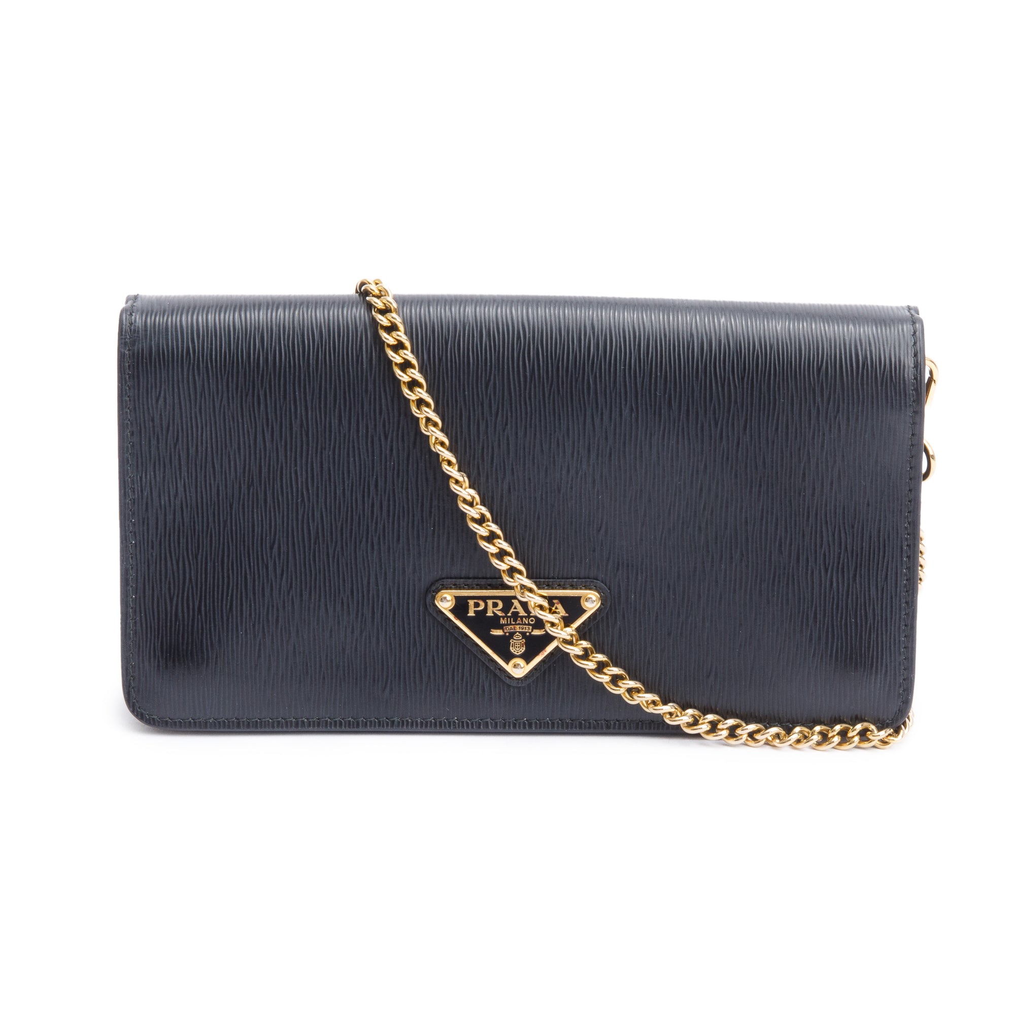 Prada Black Vitello Move Wallet on Chain w/ Authenticity Card & Receipt