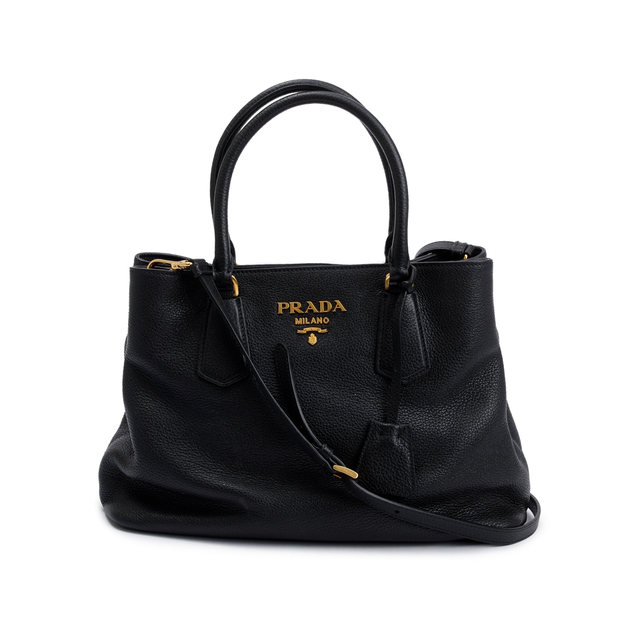 Prada Black Vitello Phenix Convertible Tote w/ Strap, Box & Authenticity Card