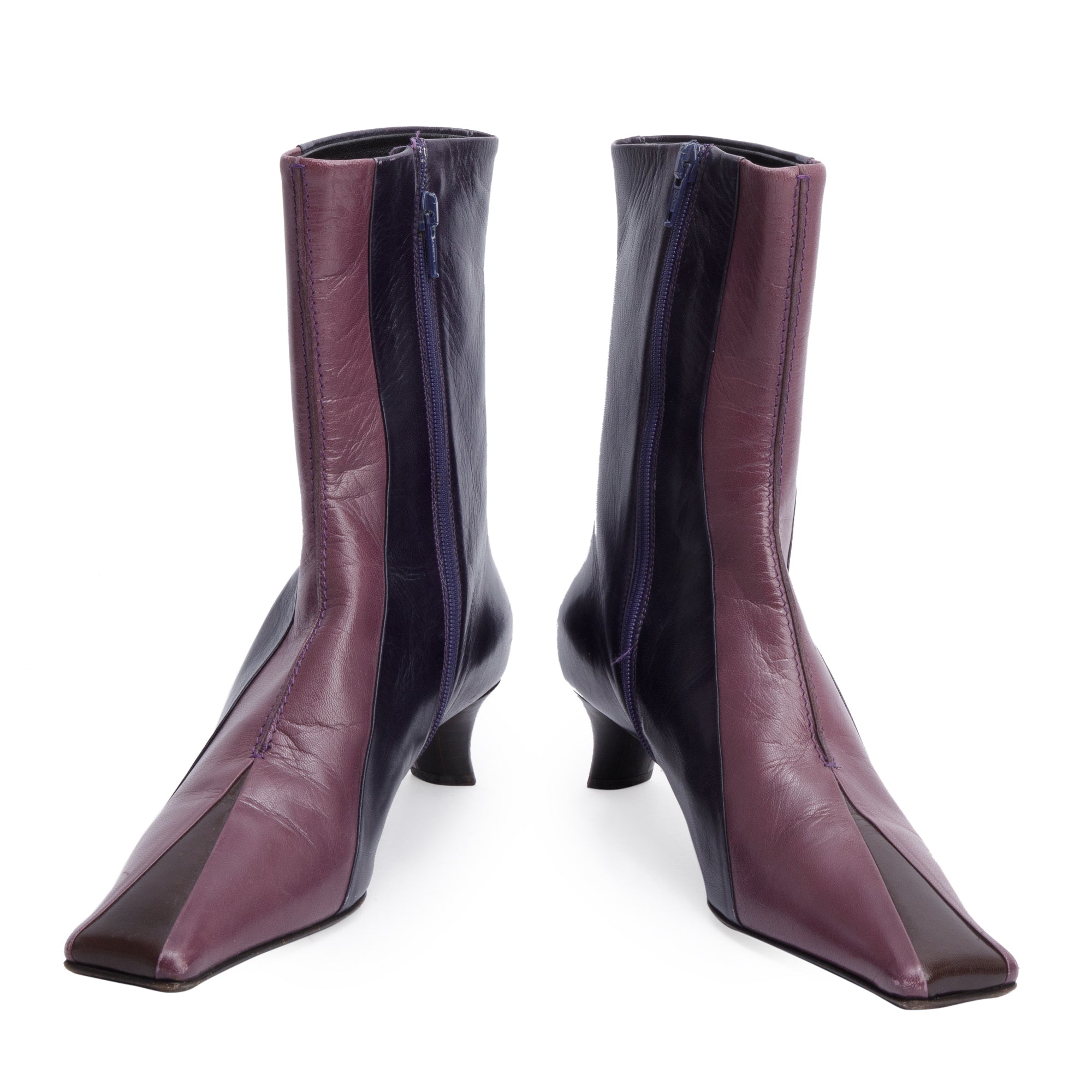 Prada Black/Purple Leather Ankle Boots, Size 37