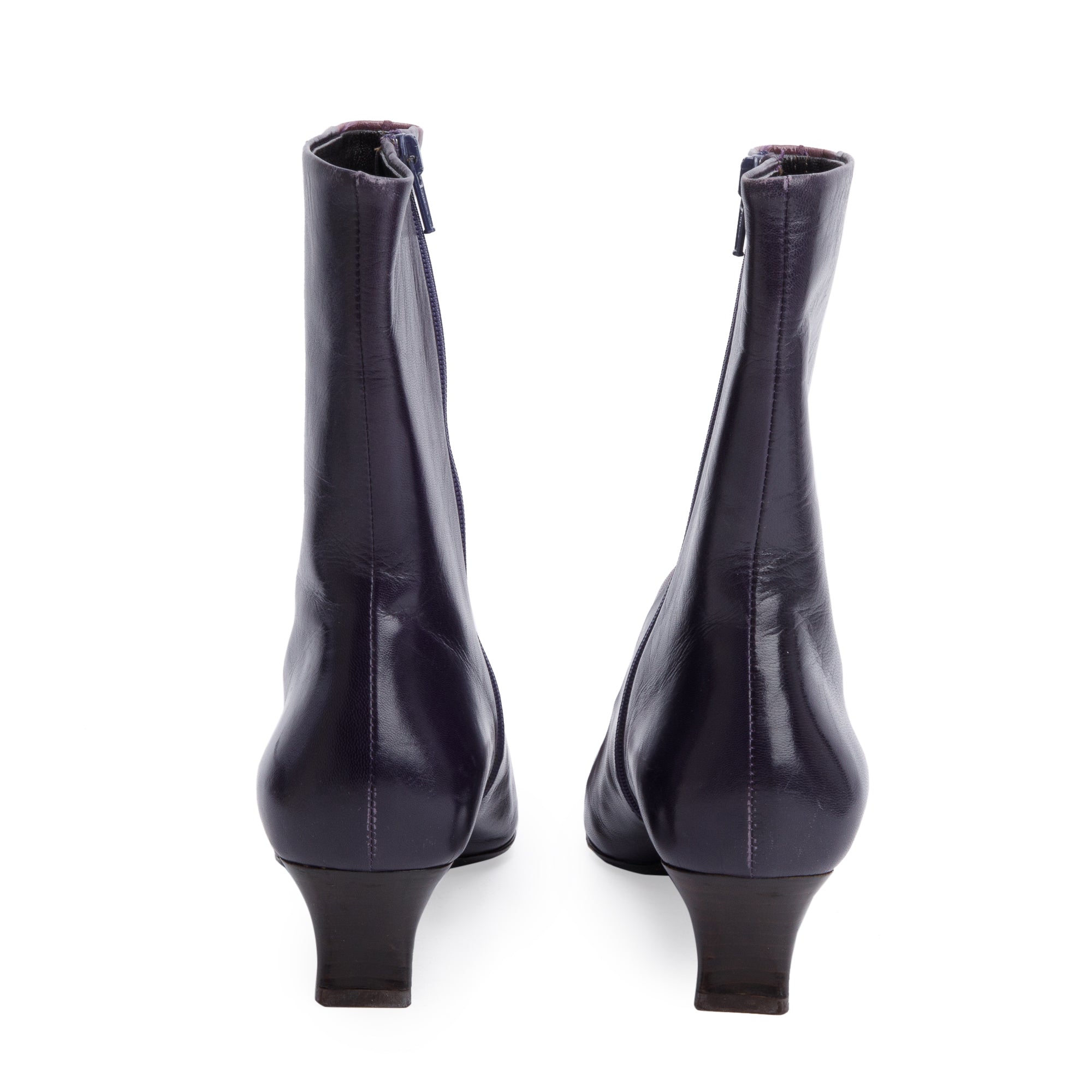 Prada Black/Purple Leather Ankle Boots, Size 37