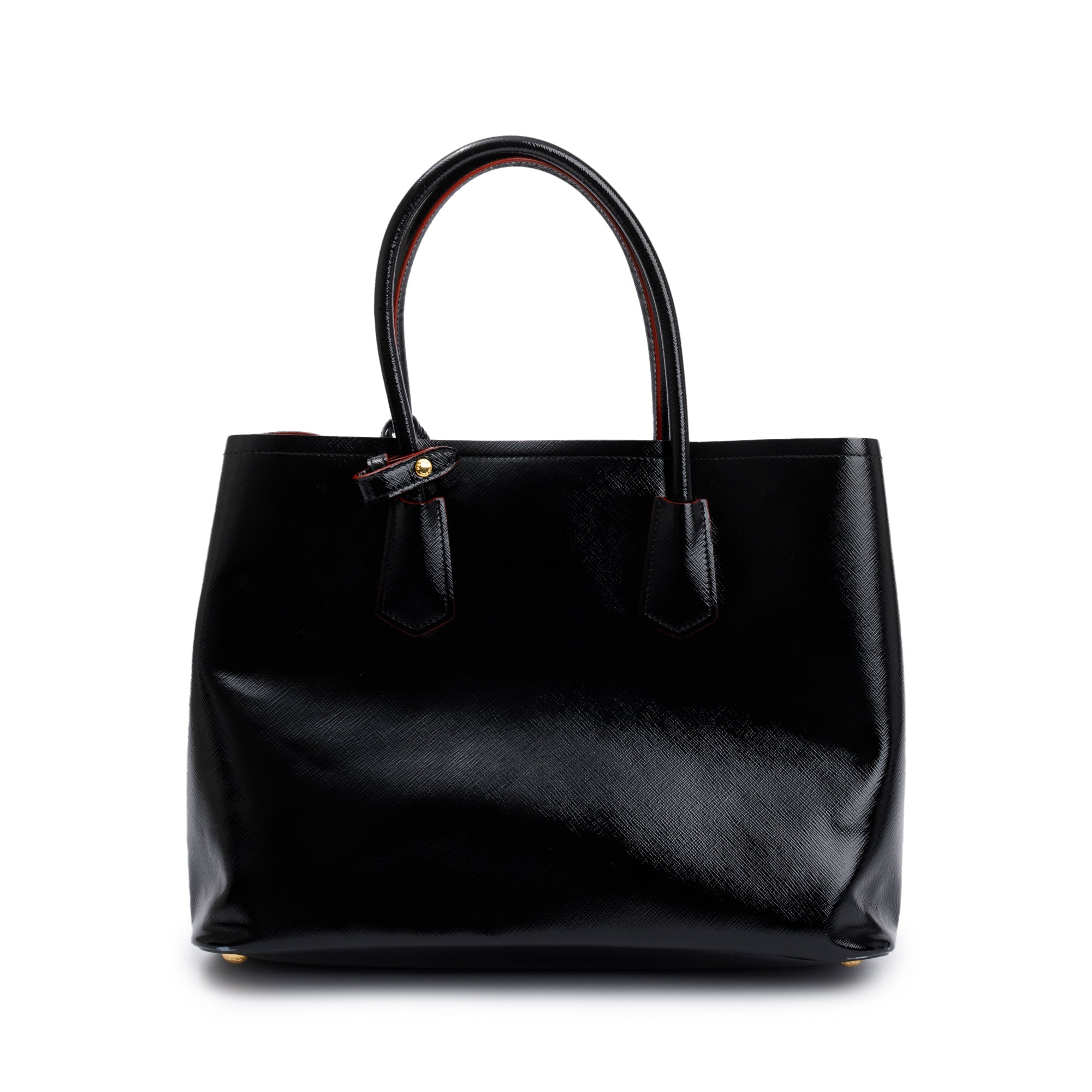 Prada Black/Red Saffiano Vernice Shiny Medium Cuir Double Tote w/ Strap