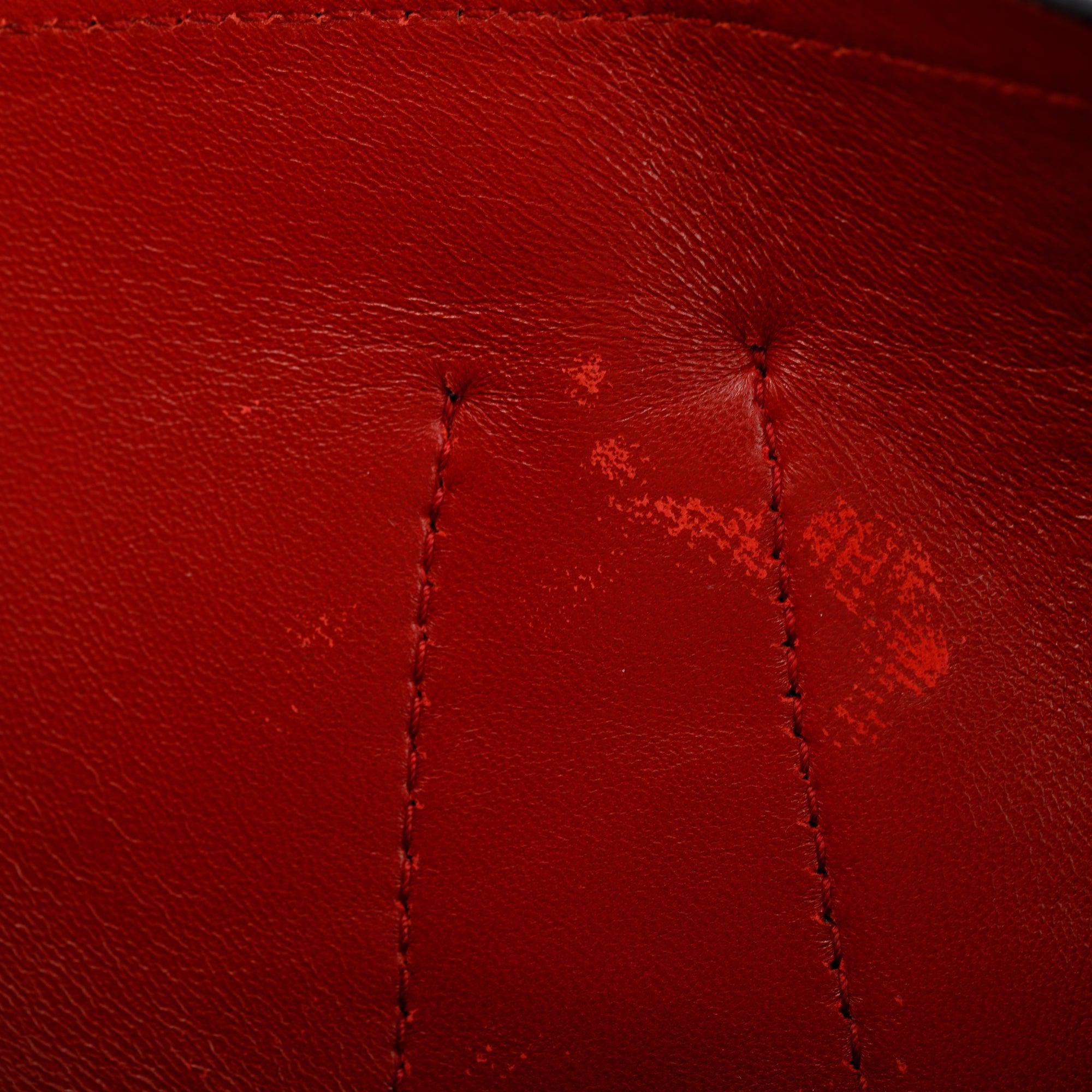 Prada Black/Red Saffiano Vernice Shiny Medium Cuir Double Tote w/ Strap