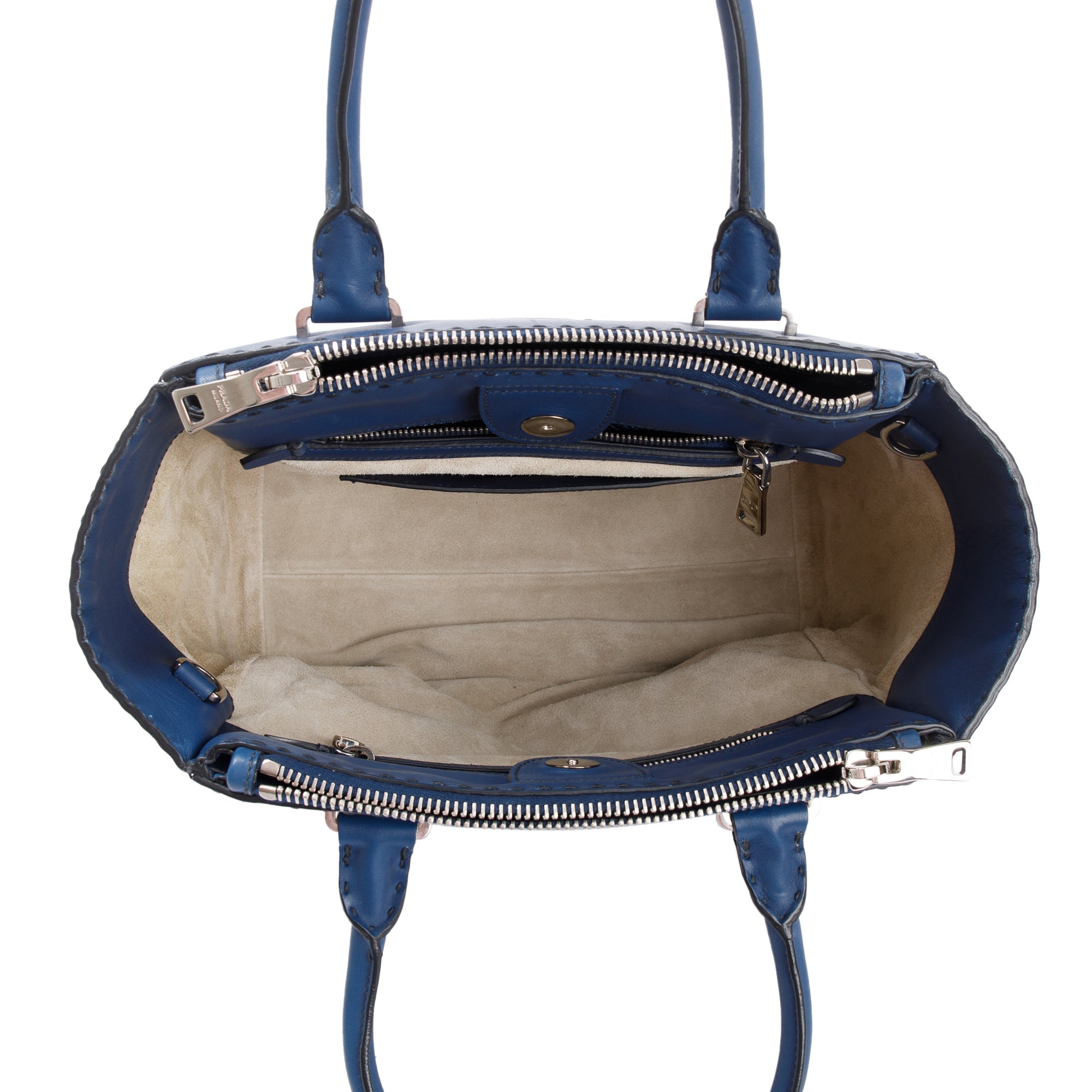 Prada Blue City Calf Small Twin Pocket Tote w/ Strap