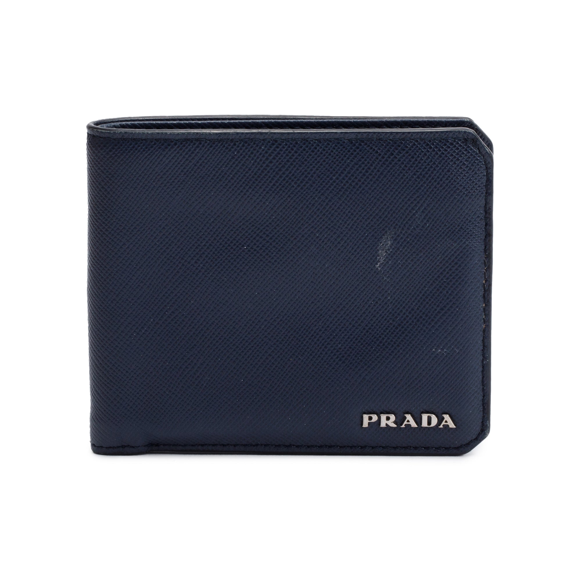 Prada Blue Saffiano Leather Bi-Fold Wallet